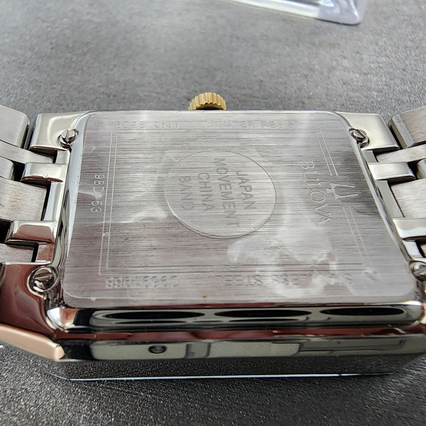 Bulova Quadra Tank Watch Women 21mm Black Dial Two Tone Rectangle 98P185 CHIPPED