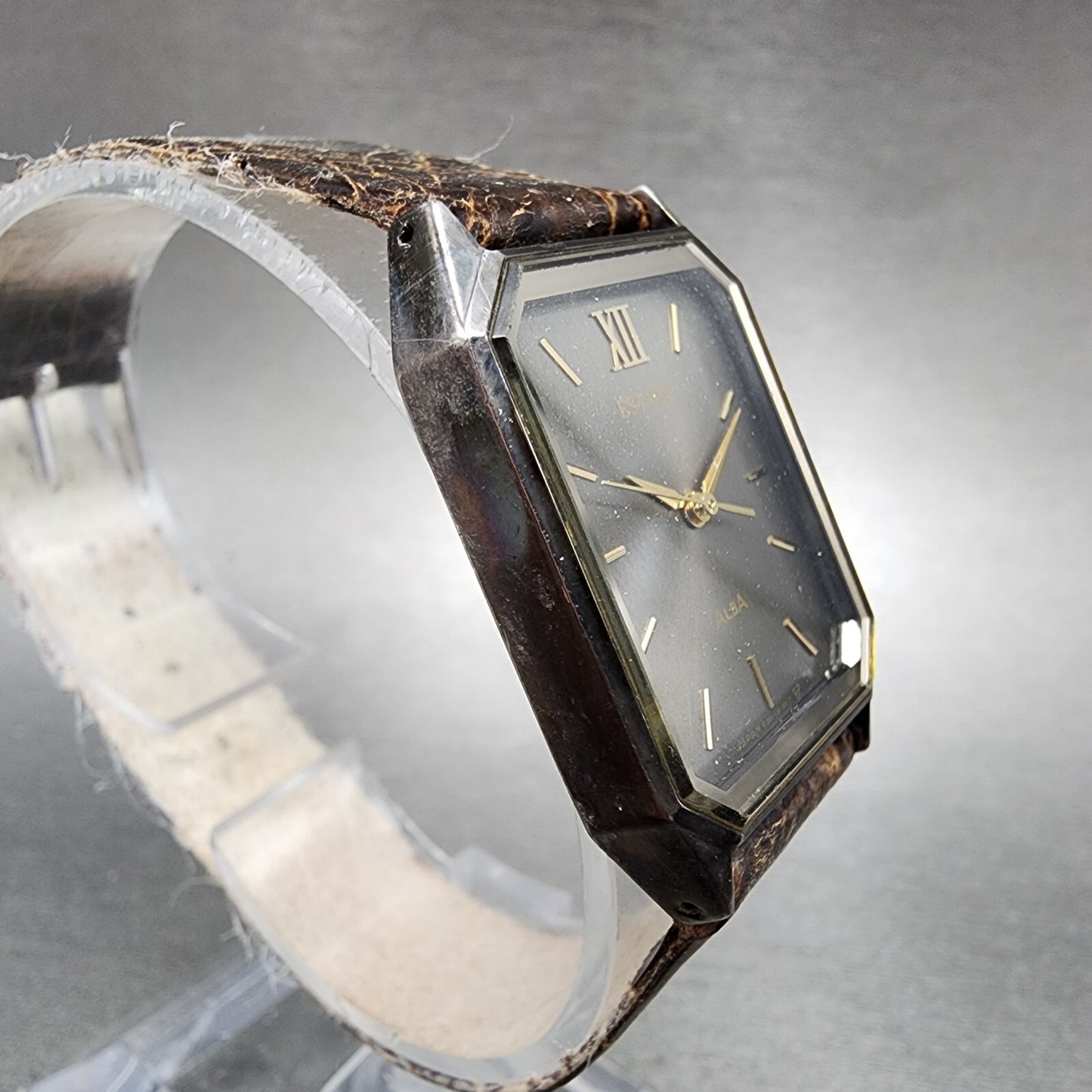Seiko ALBA Estate Watch Men 25mm Gray Dial Gray Tone Rectangle V301-5090 New Bat