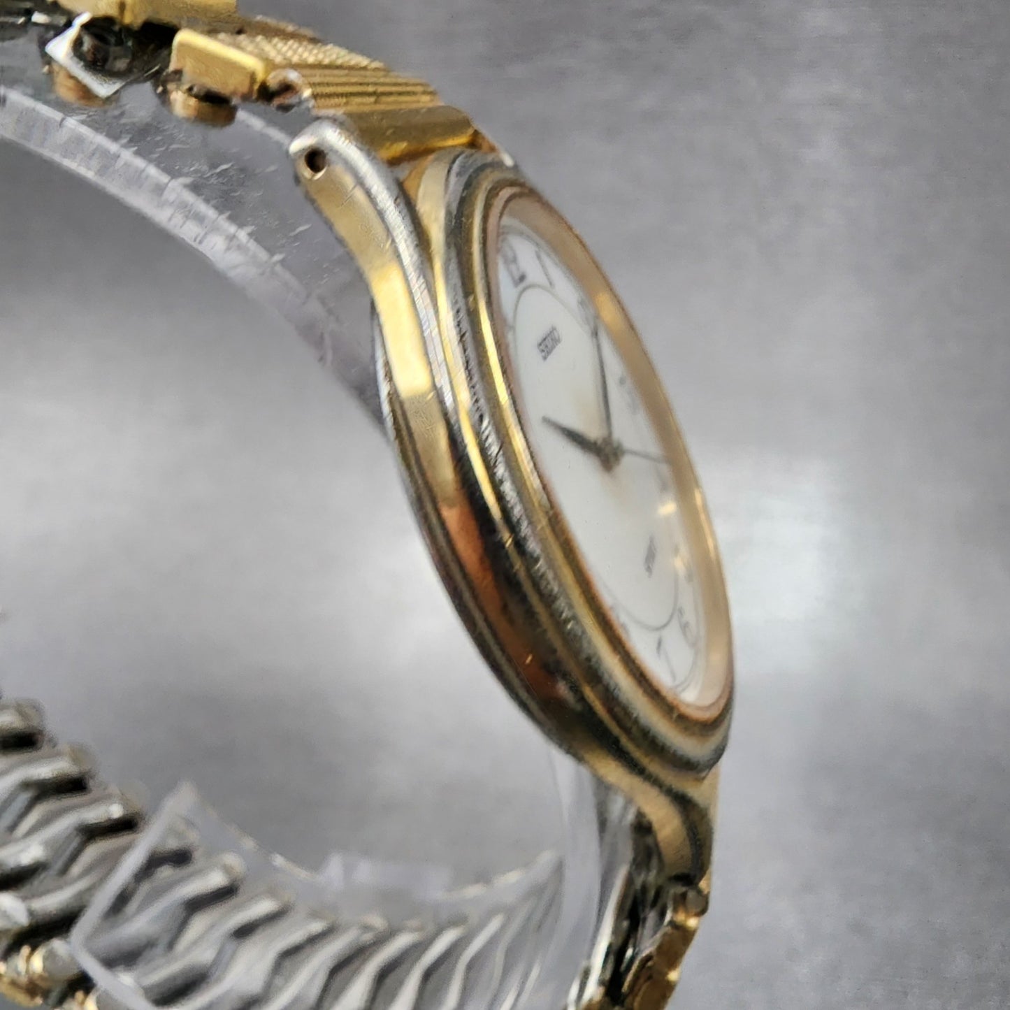 Seiko Spirit Watch Men 34mm White Dial Gold Tone 5s21-6a50 New Battery