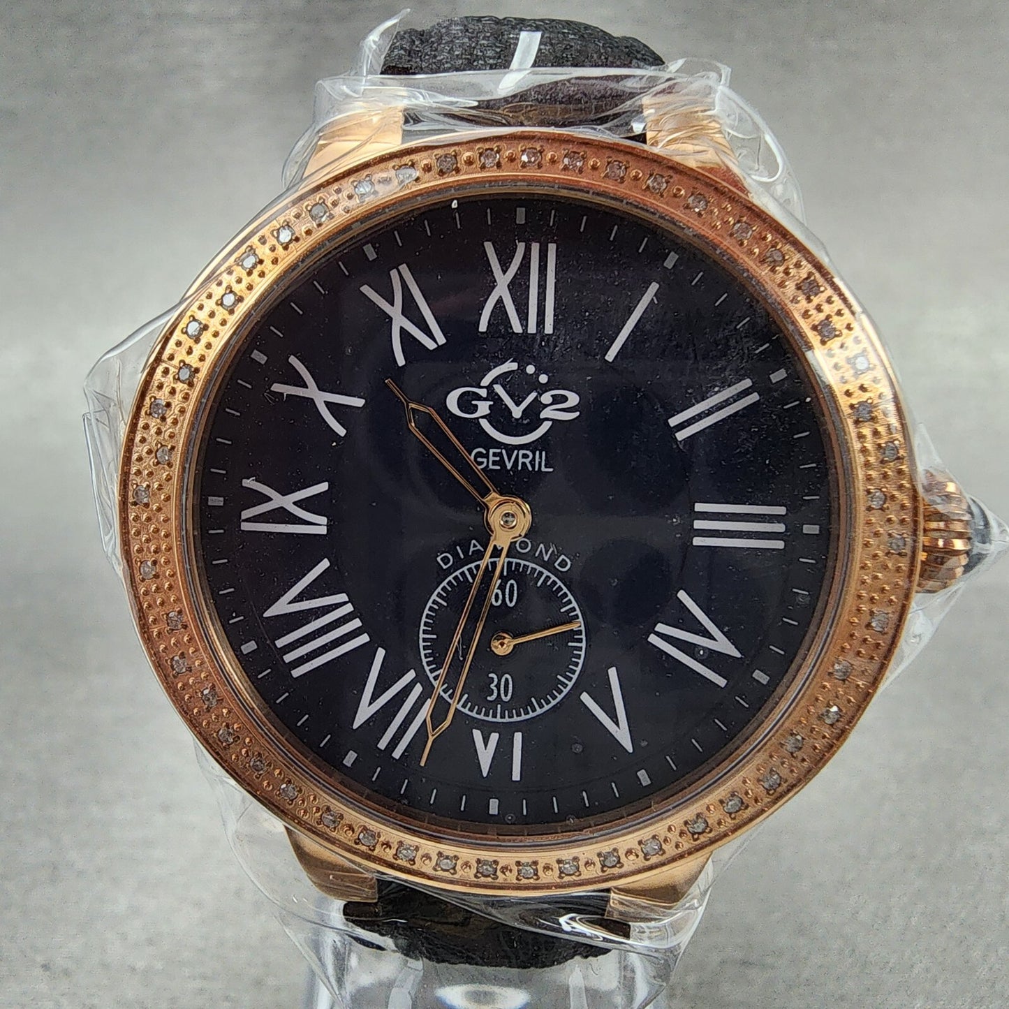 Gevril GV2 Astor Watch Women 40mm Blue Dial Rose Gold Tone Diamond Bezel 9109