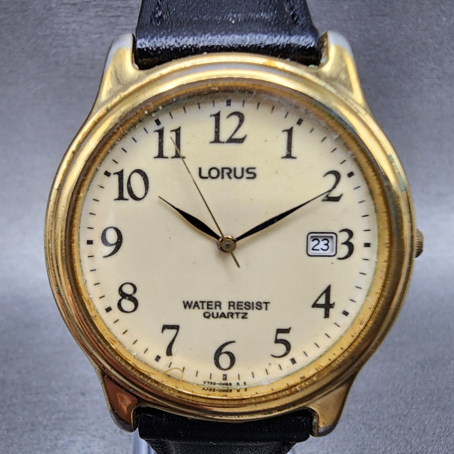 Lorus Watch Men 35mm Cream Dial Gold Tone Date Round V732-0A90 New Battery