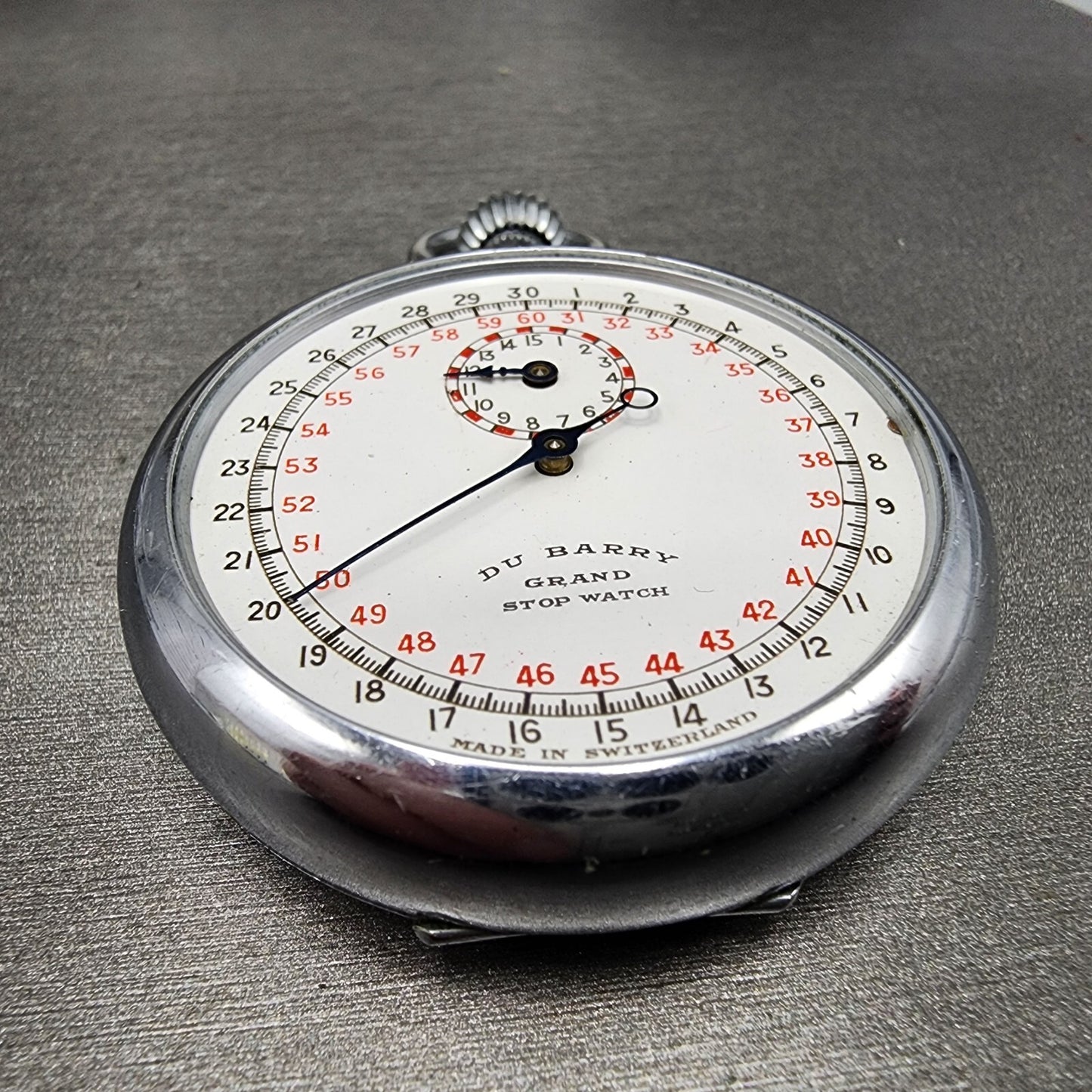 Du Barry Grand Stop Watch Sports Timer 49mm White Dial Silver Tone Manual PARTS