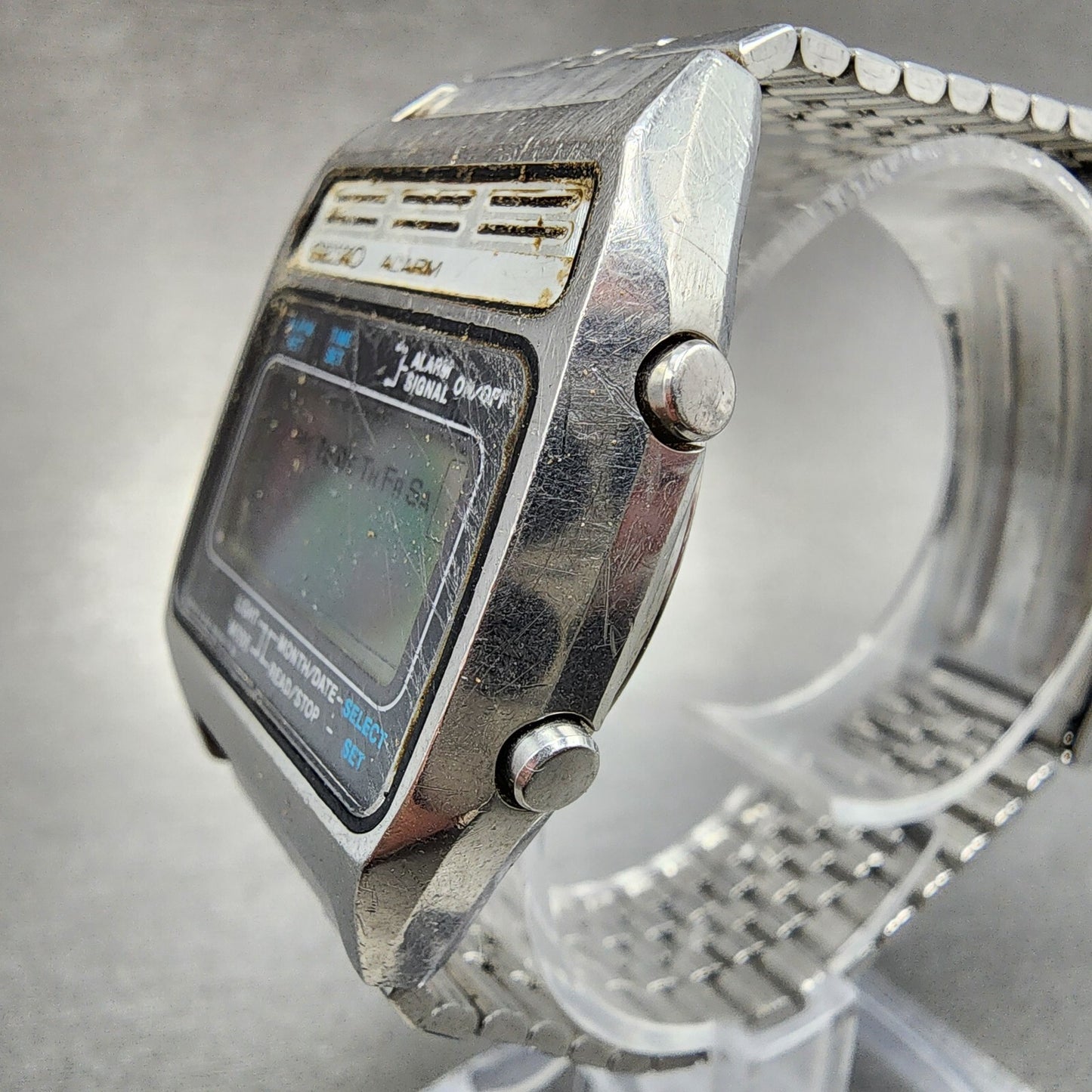 Seiko Digital Watch Men 34mm Digital Steel Alarm A134-5009 Rectangle PARTS