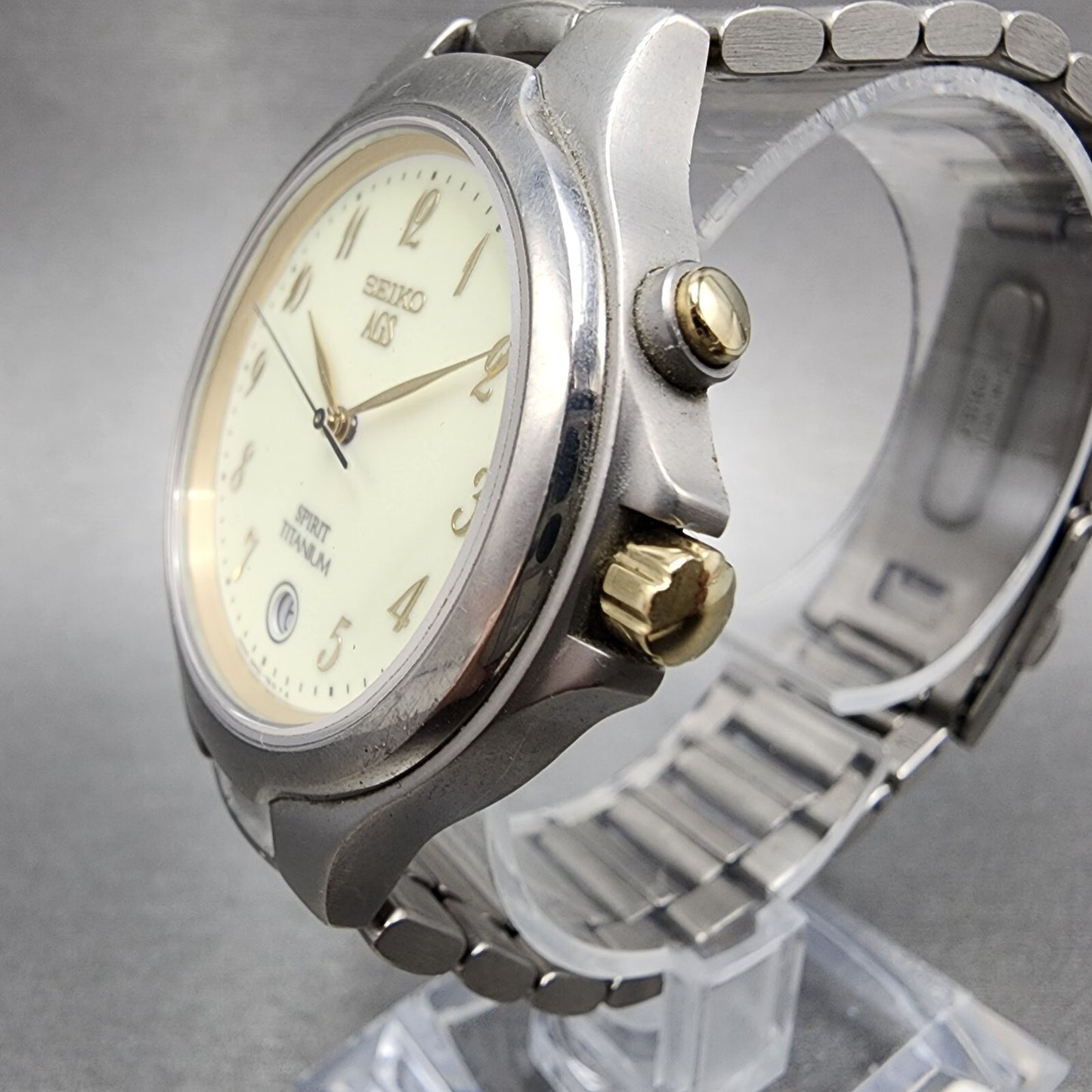 Seiko Spirit AGS Watch Men 37mm Luminous Dial Titanium Date 5m22-7B80 PARTS