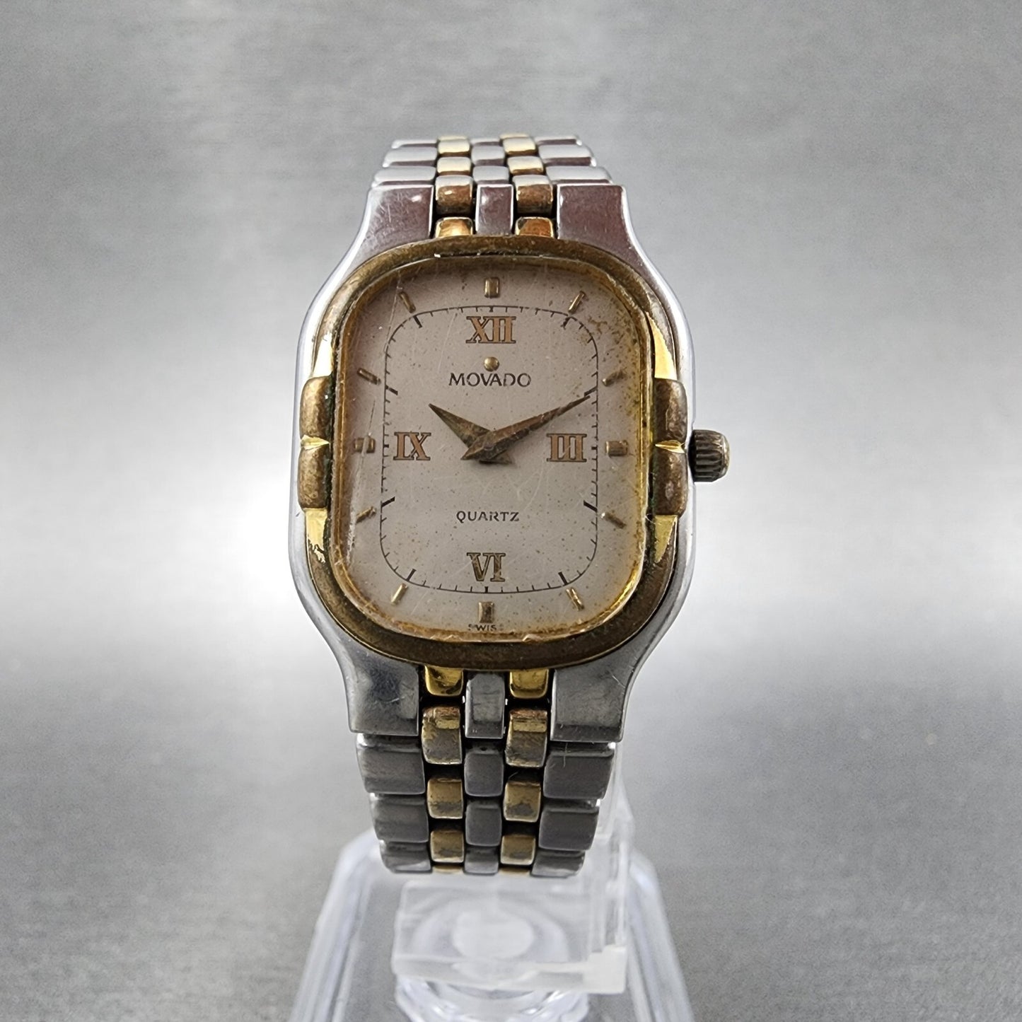 Movado Watch Women 21mm Silver Dial Two Tone Rectangle 88-25-427 PARTS