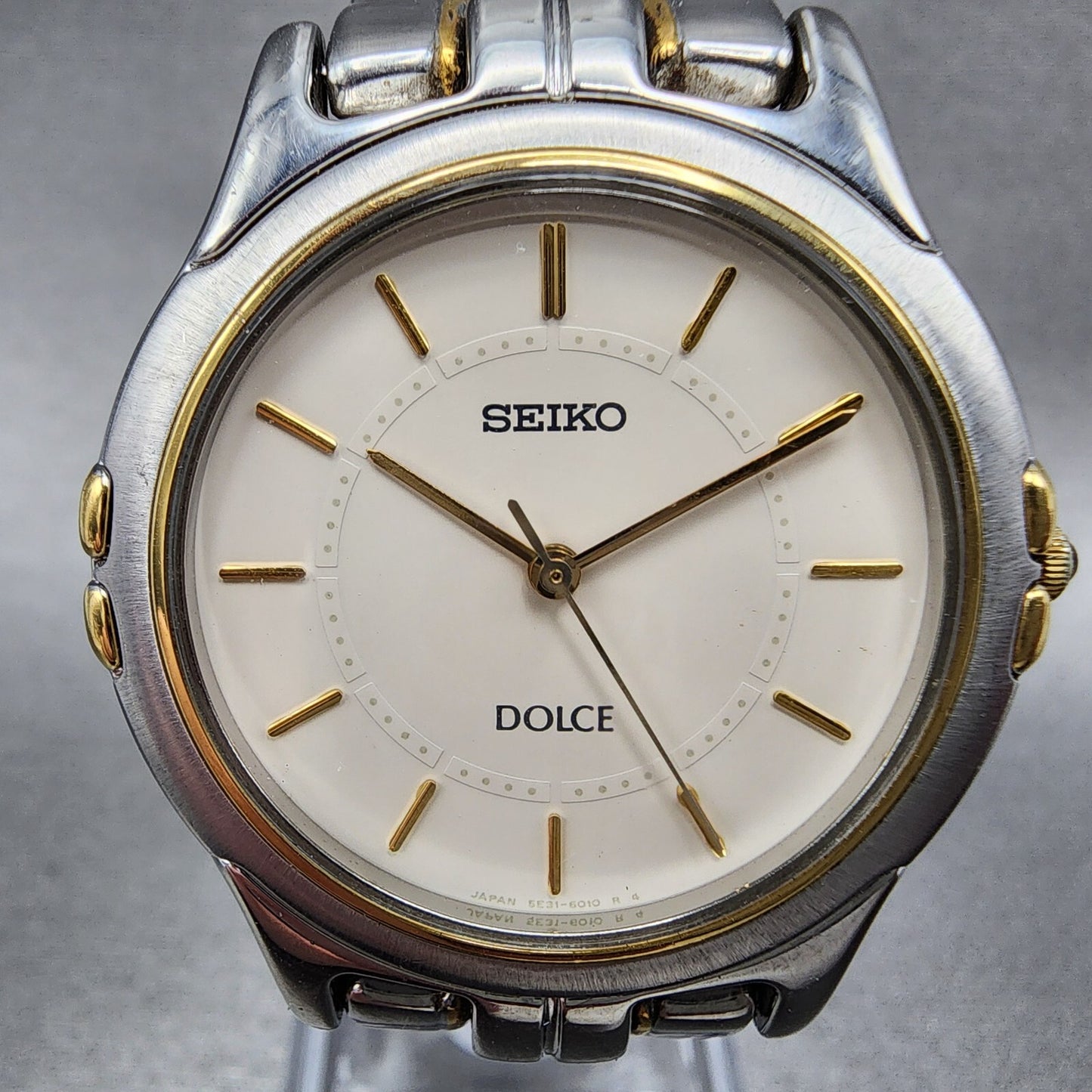 Seiko Dolce Watch Men 33mm Cream Dial Two Tone Round 5E31-600A New Battery