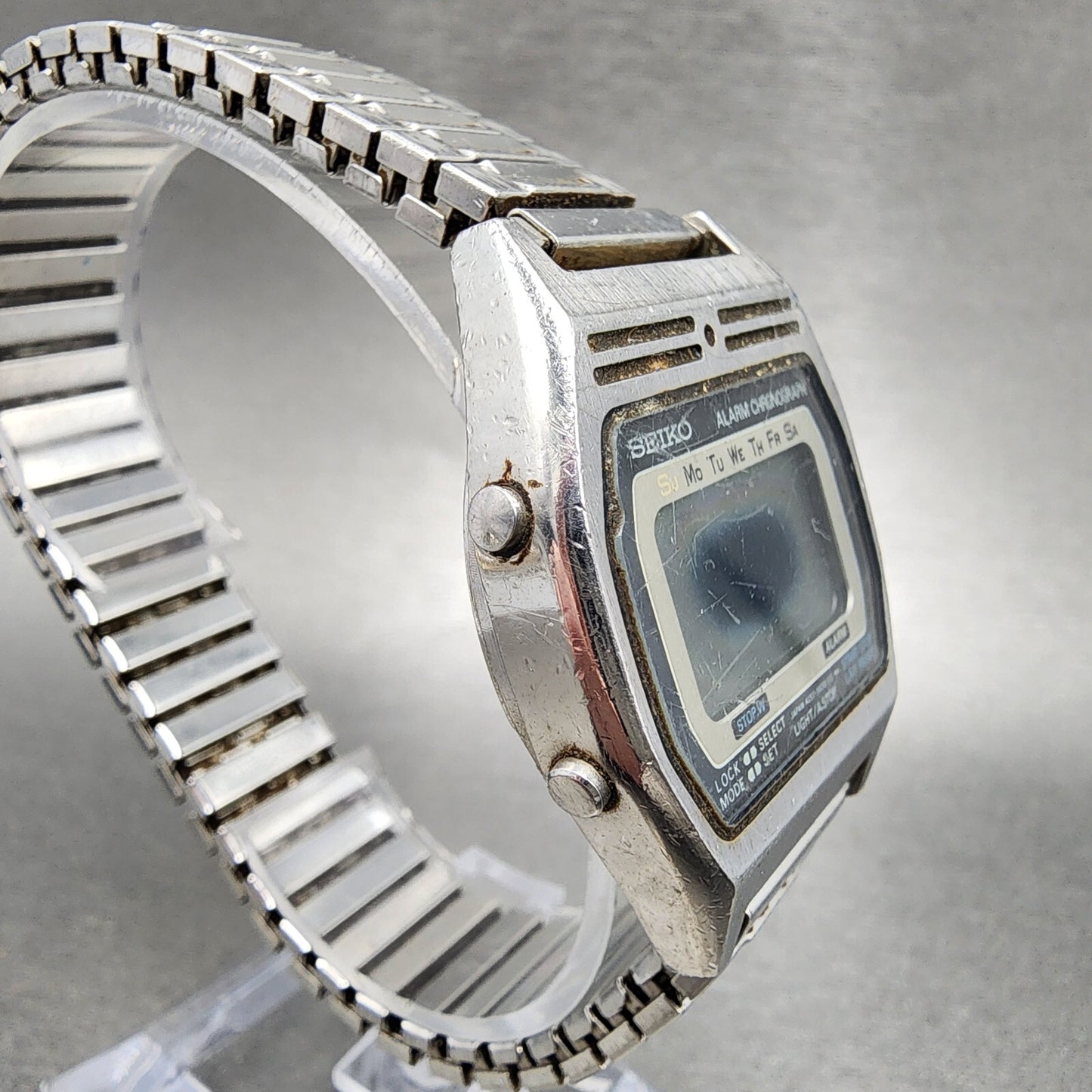 Seiko Digital Watch Men 34mm Steel Alarm Chronograph A257-5010 PARTS