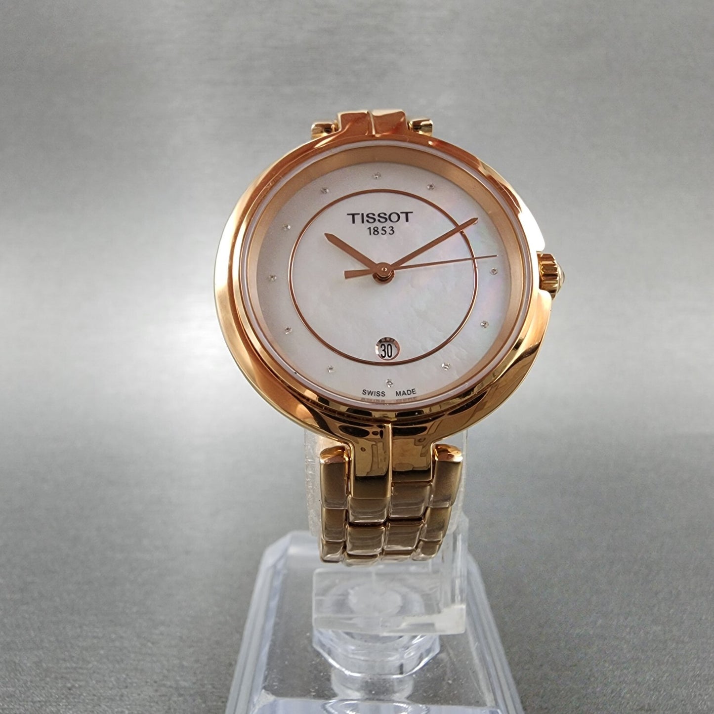 Tissot Flamingo Watch Women 30mm MOP Dial Rose Gold Tone Date T094.210.33.116.02