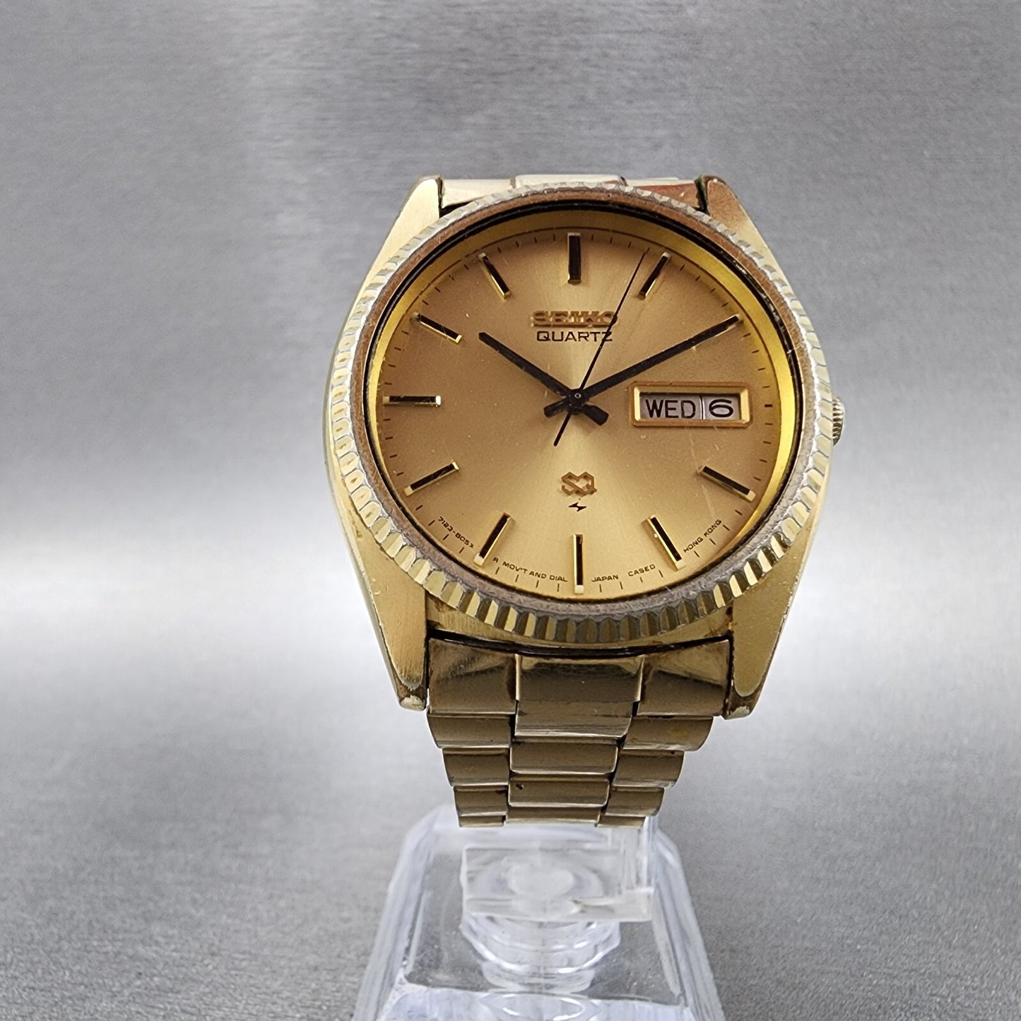 Seiko SQ President Watch Men 36mm Gold Dial Gold Plated Daydate Round NewBat C89