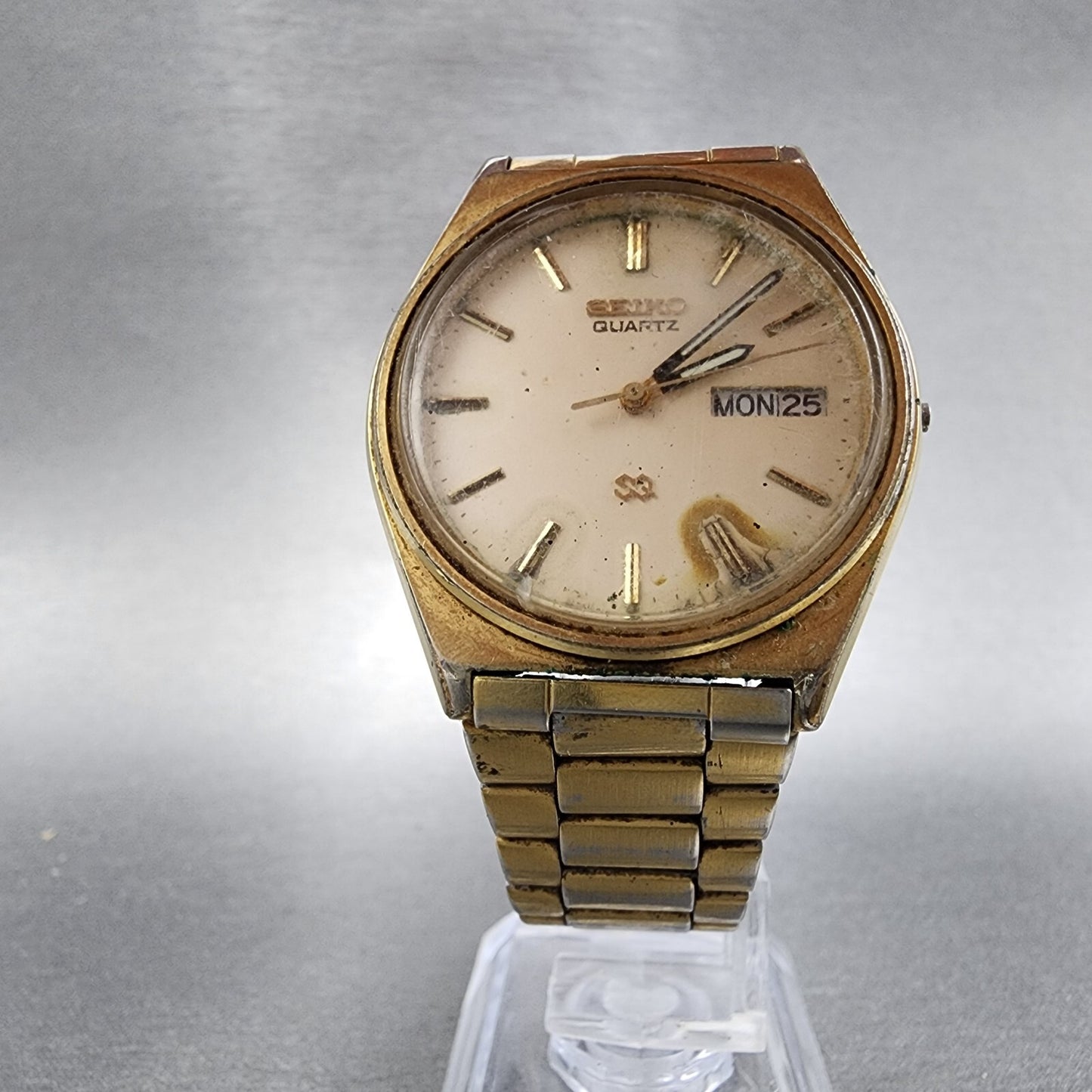 Seiko SQ Watch Men 35mm Cream Dial Gold Tone Daydate Round 8123-7239 PARTS