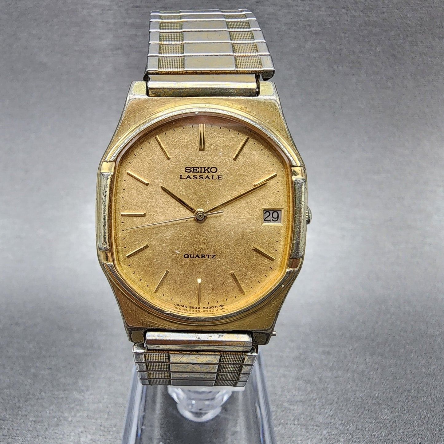 VTG Seiko Lassale Watch Men 30mm Gold Dial Gold Tone Date Oval 5932-5229 PARTS