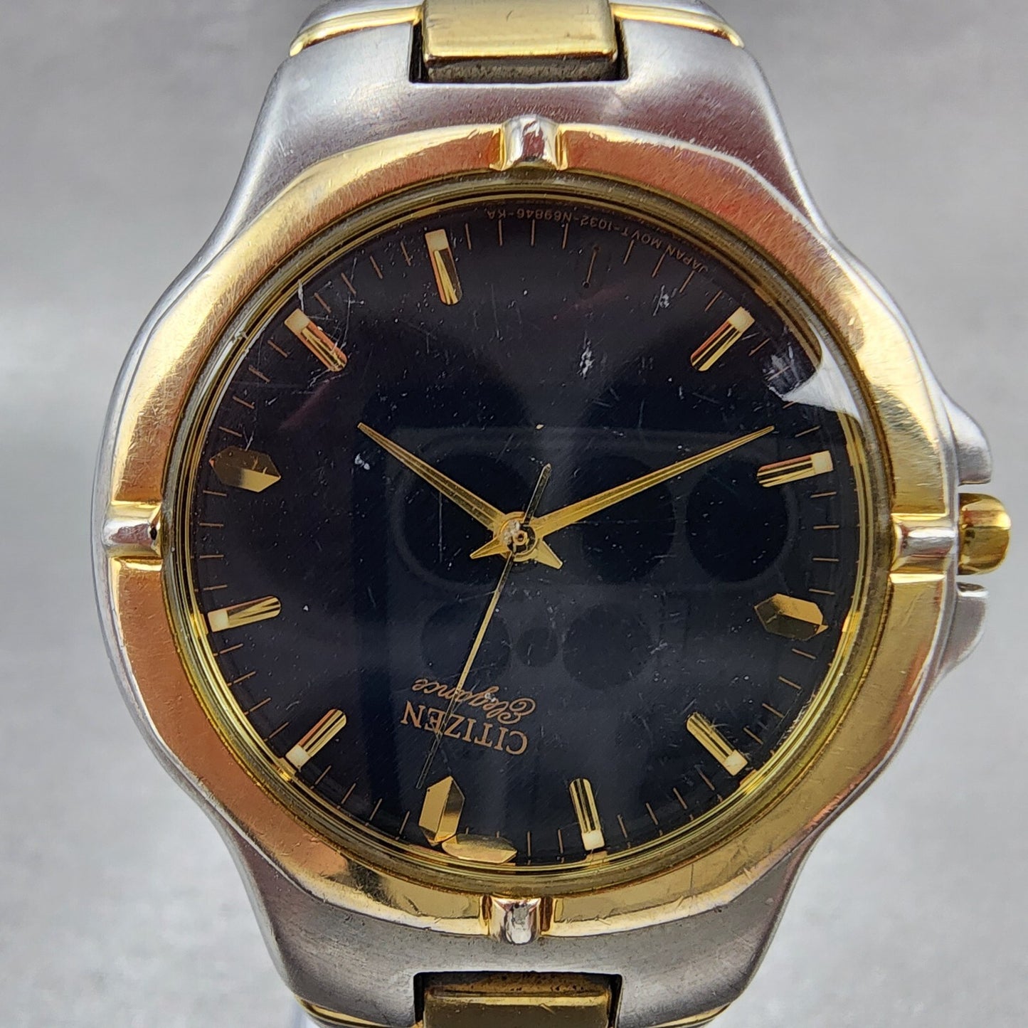 Citizen Elegance Watch Men 36mm Blue Dial Two Tone Date Round 1032-S65513 NewBat