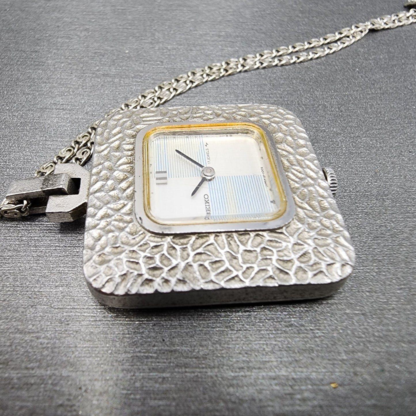 VTG Seiko Necklace Watch Unisex 30mm Silver Dial Gold Plated Square 21-3150 Runs