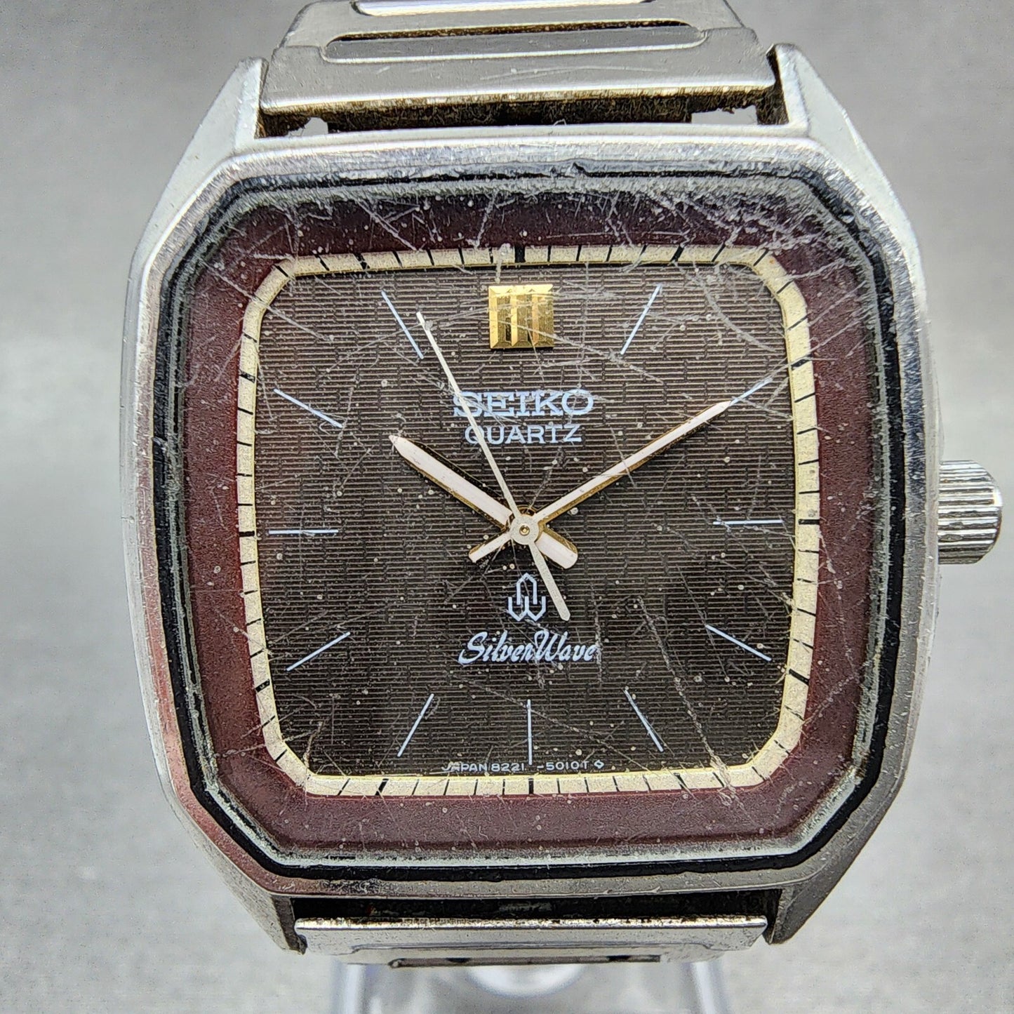 Seiko Silverwave Watch Men 33mm Brown Dial Steel Octagon 8221-5010 New Batt