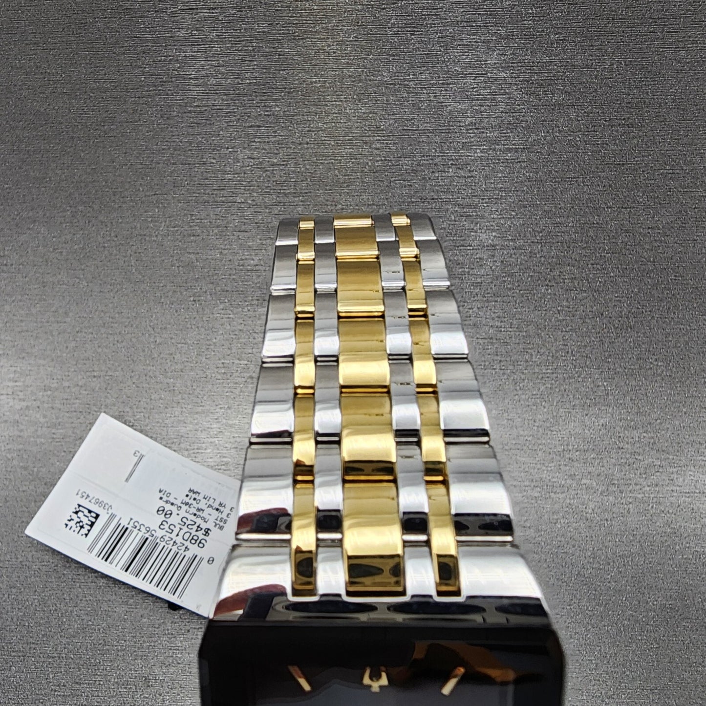 Bulova Quadra Tank Watch Women 21mm Black Dial Two Tone Rectangle 98P185 CHIPPED