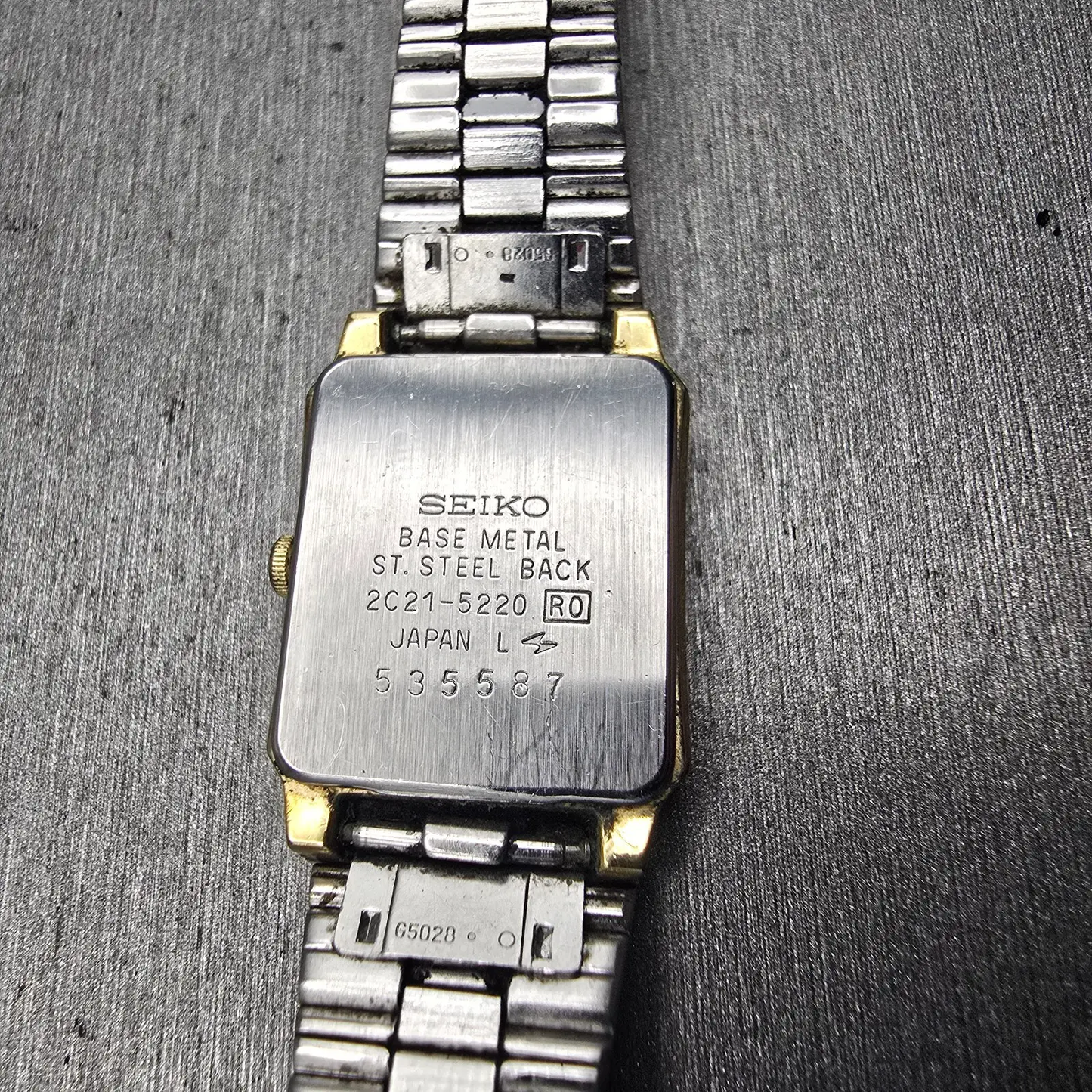 Seiko Watch Women 18mm Black Dial Gold Tone Rectangle 2C21-5220 New Battery VTG10