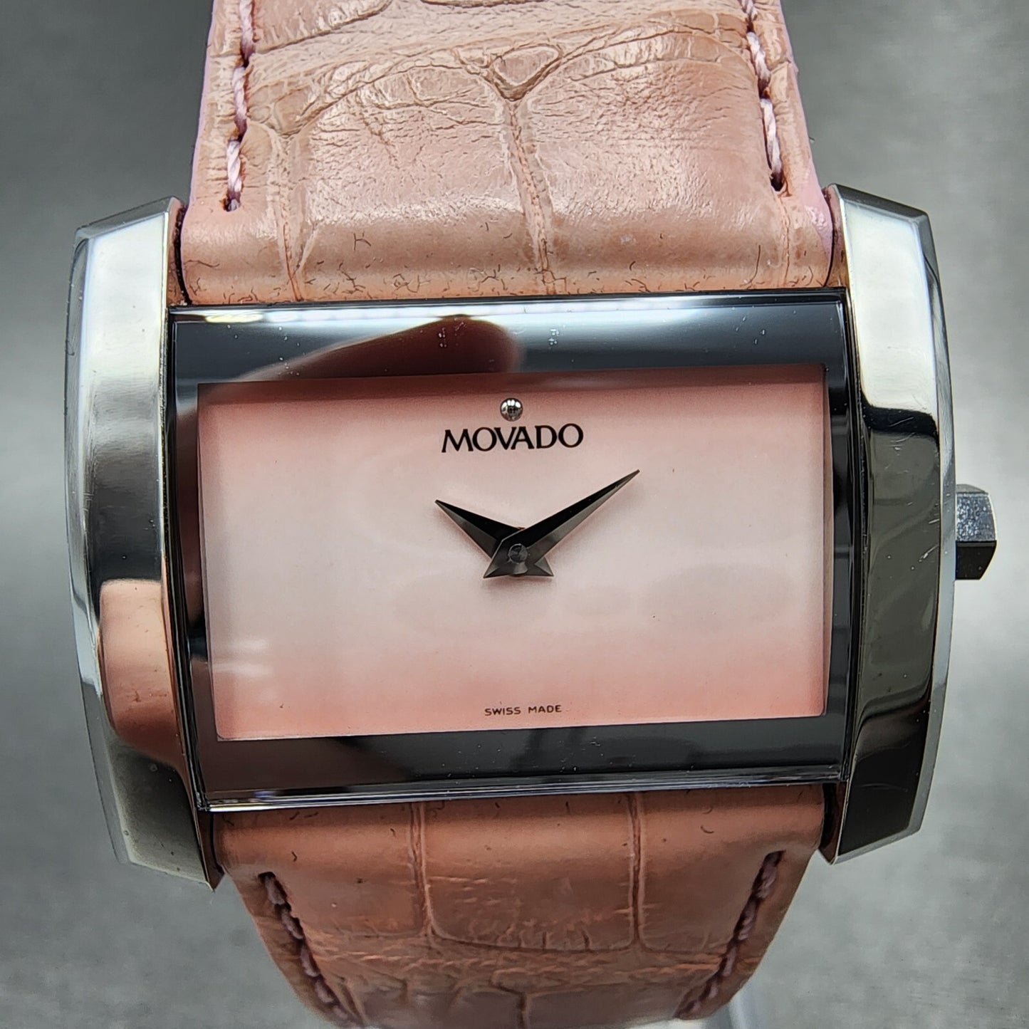 Movado Eliro Watch Women 32mm Pink Dial Silver Tone Rectangle New Battery