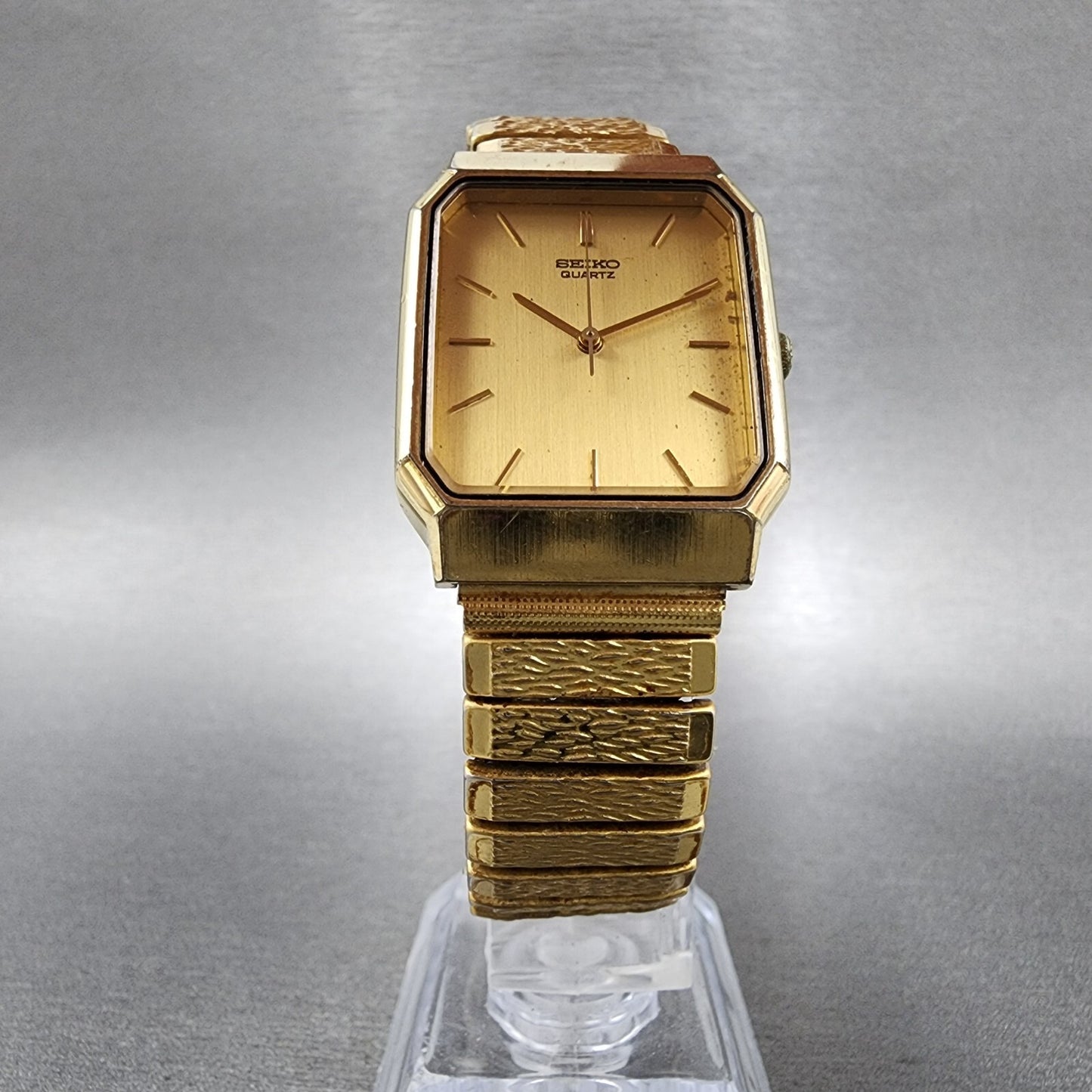 Seiko Tank Watch Men 26mm Champagne Dial Gold Tone 5p31-5040 New Battery
