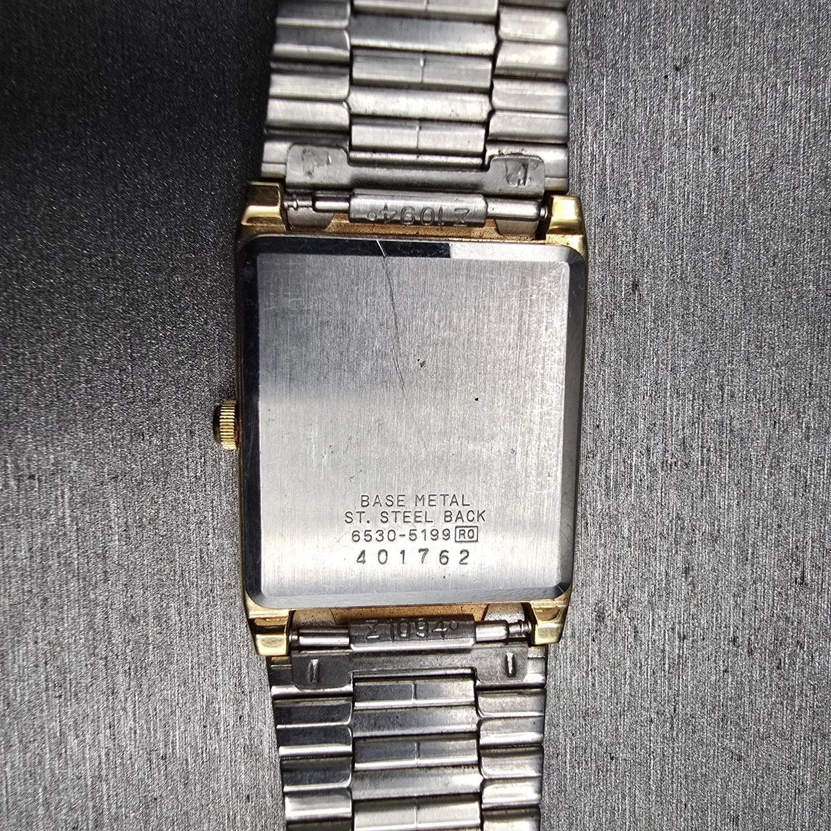 Seiko Tank Watch Men 25mm Gold Dial Gold Tone Rectangle 6530-5199 New Battery10