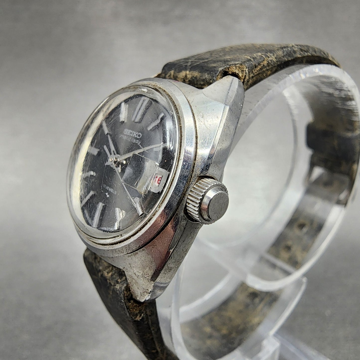 Seiko Matic Lady Watch Women 23mm Black Dial Silver Tone Automatic 2517-0210