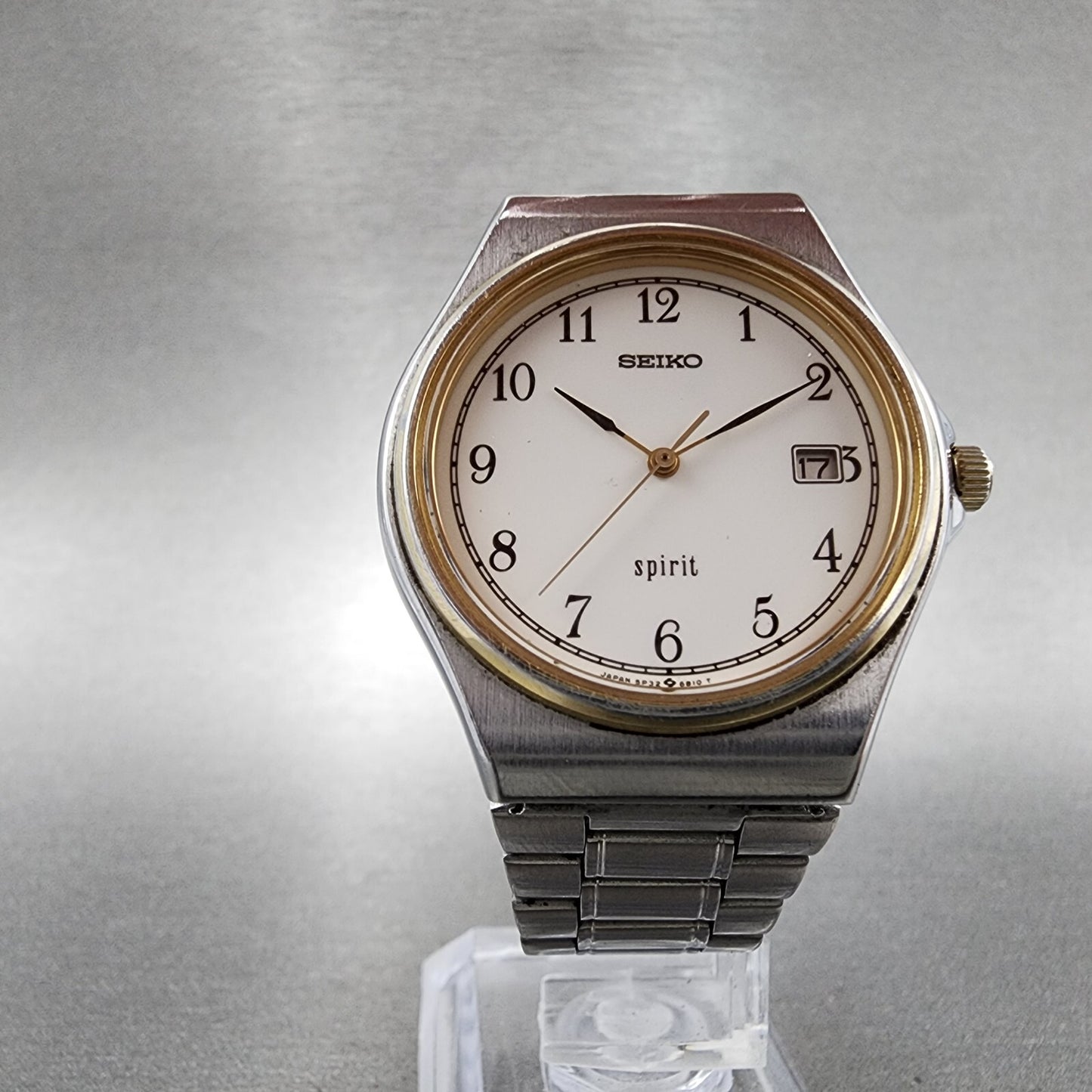Seiko Spirit Watch Men 34mm White Dial Silver Tone Date 5p32-6b30 New Battery