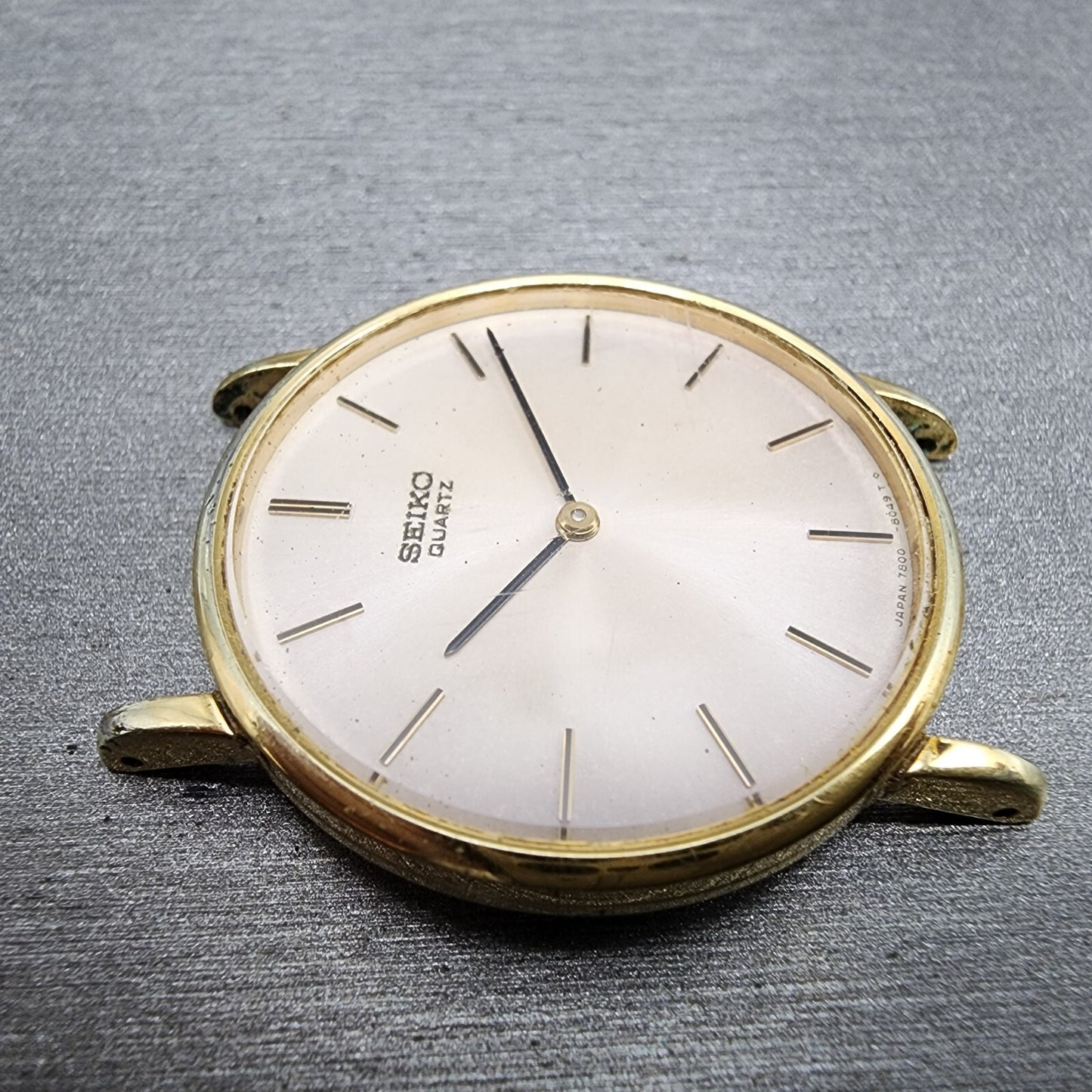 Seiko Watch Men 32mm Cream Dial Gold Tone Round 7800-8019 NO BAND New Battery