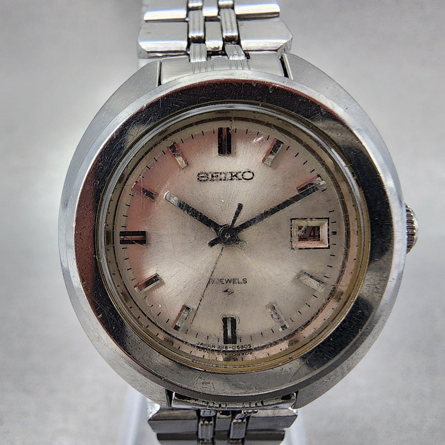 Seiko Watch Women 27mm Silver Dial Silver Tone Date Manual 2118-0400 Runs