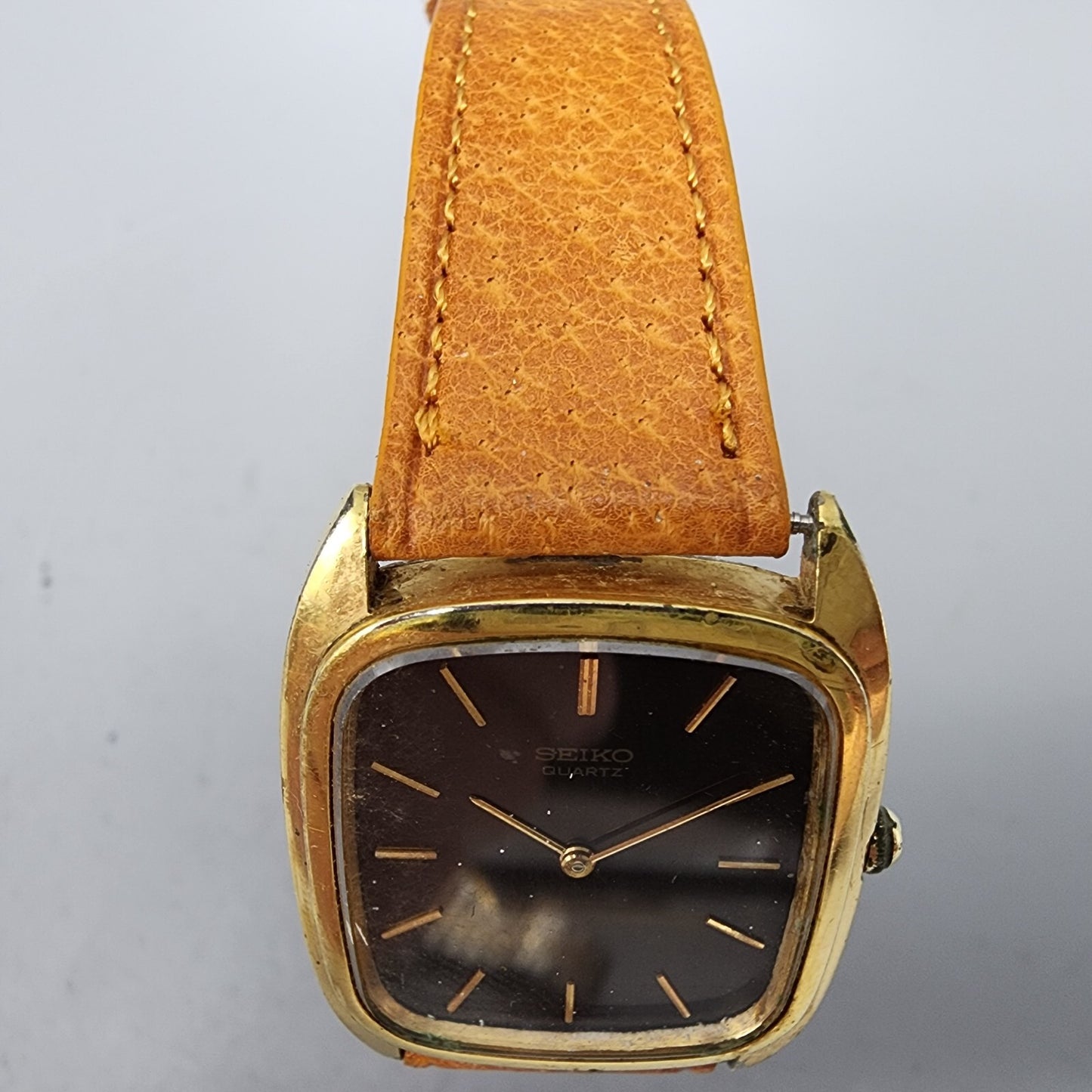 VTG Seiko Watch Men Gold Tone Brown Dial 29mm Oval 7800-5189 New Battery