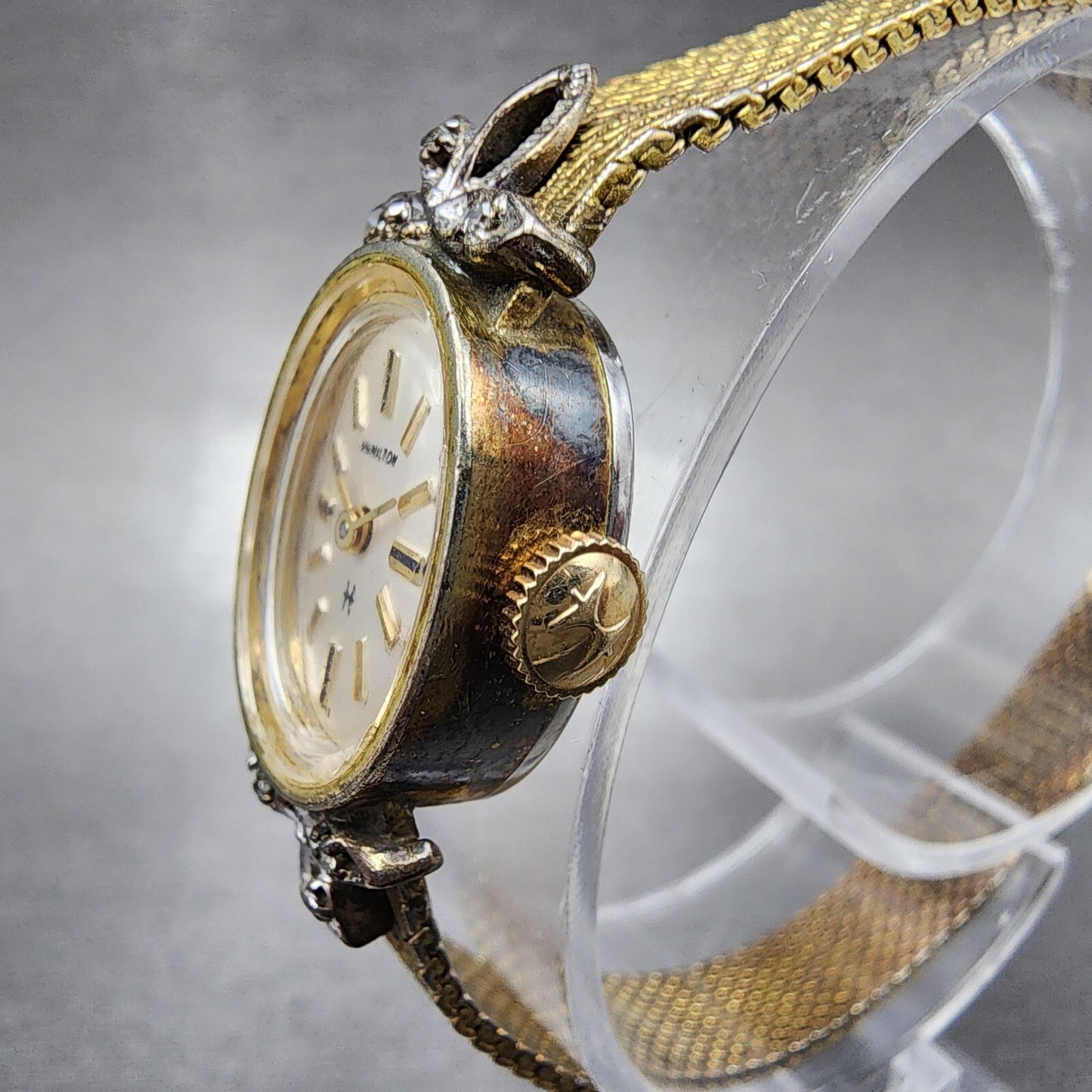 VTG Hamitlon Watch Women 14mm White Dial Gold Plated Oval Manual Wind PARTS