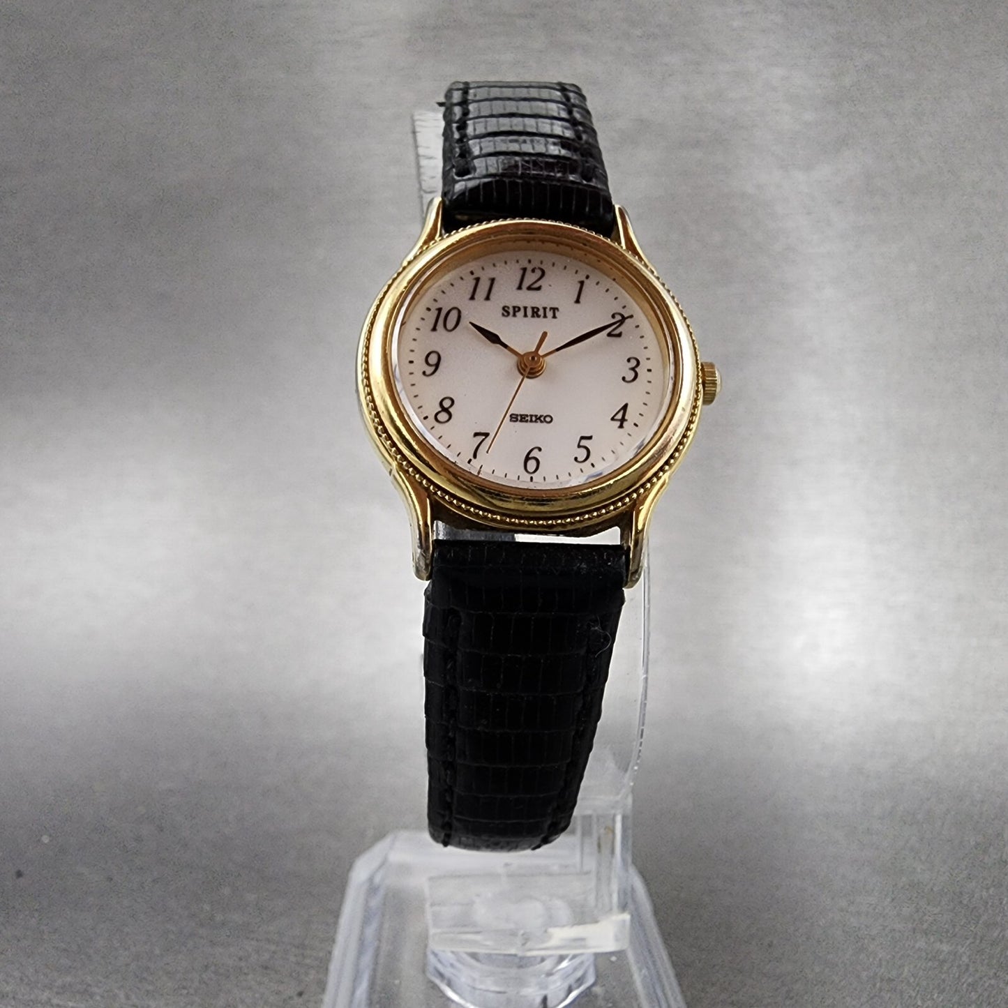 Seiko Spirit Watch Women 23mm White Dial Gold Tone Round 4N21-058A New Battery