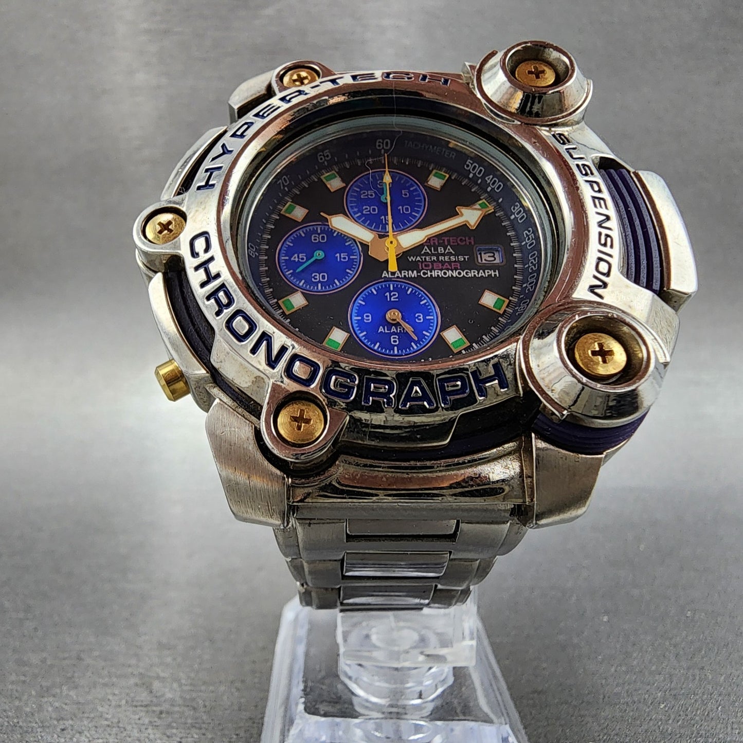 Seiko ALBA Hypertech Chronograph Watch Men 54mm Black Dial Steel Date New Batt
