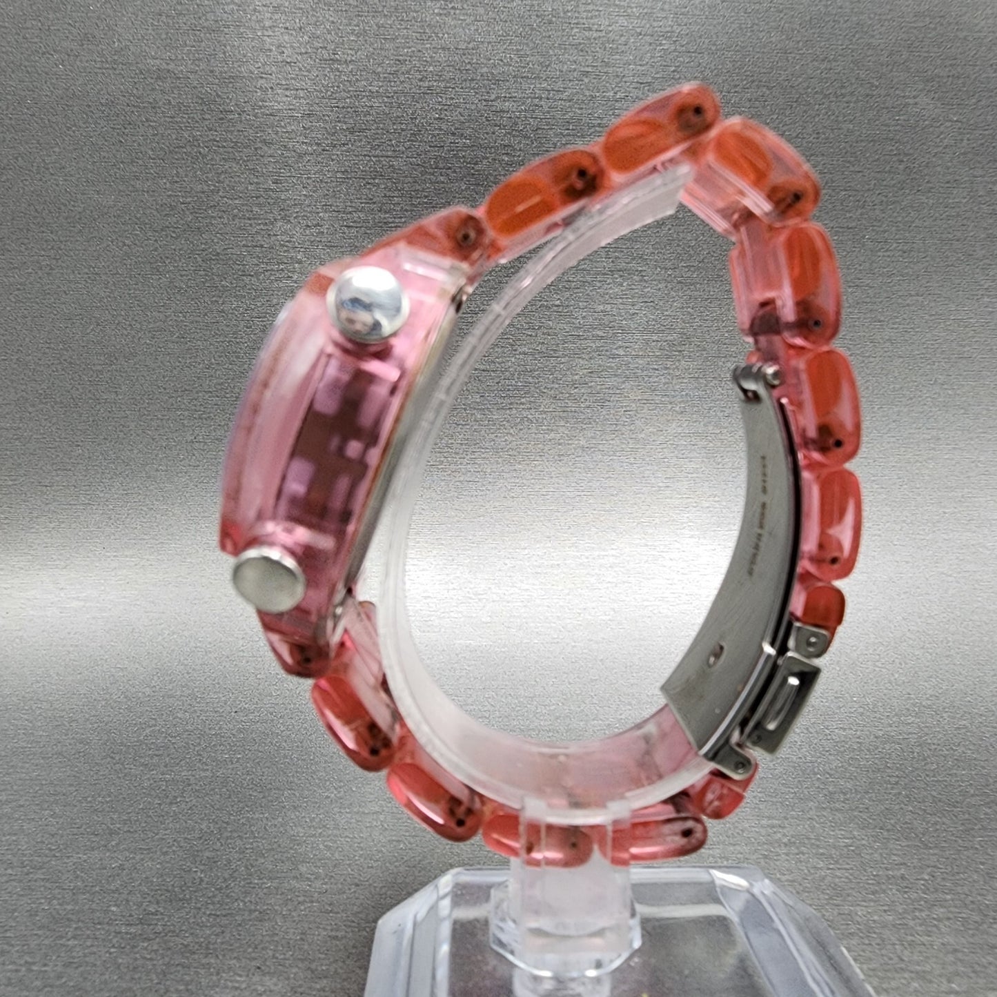 Adidas Digital Watch Women 44mm LCD Display Pink Clear Case Oval New Battery