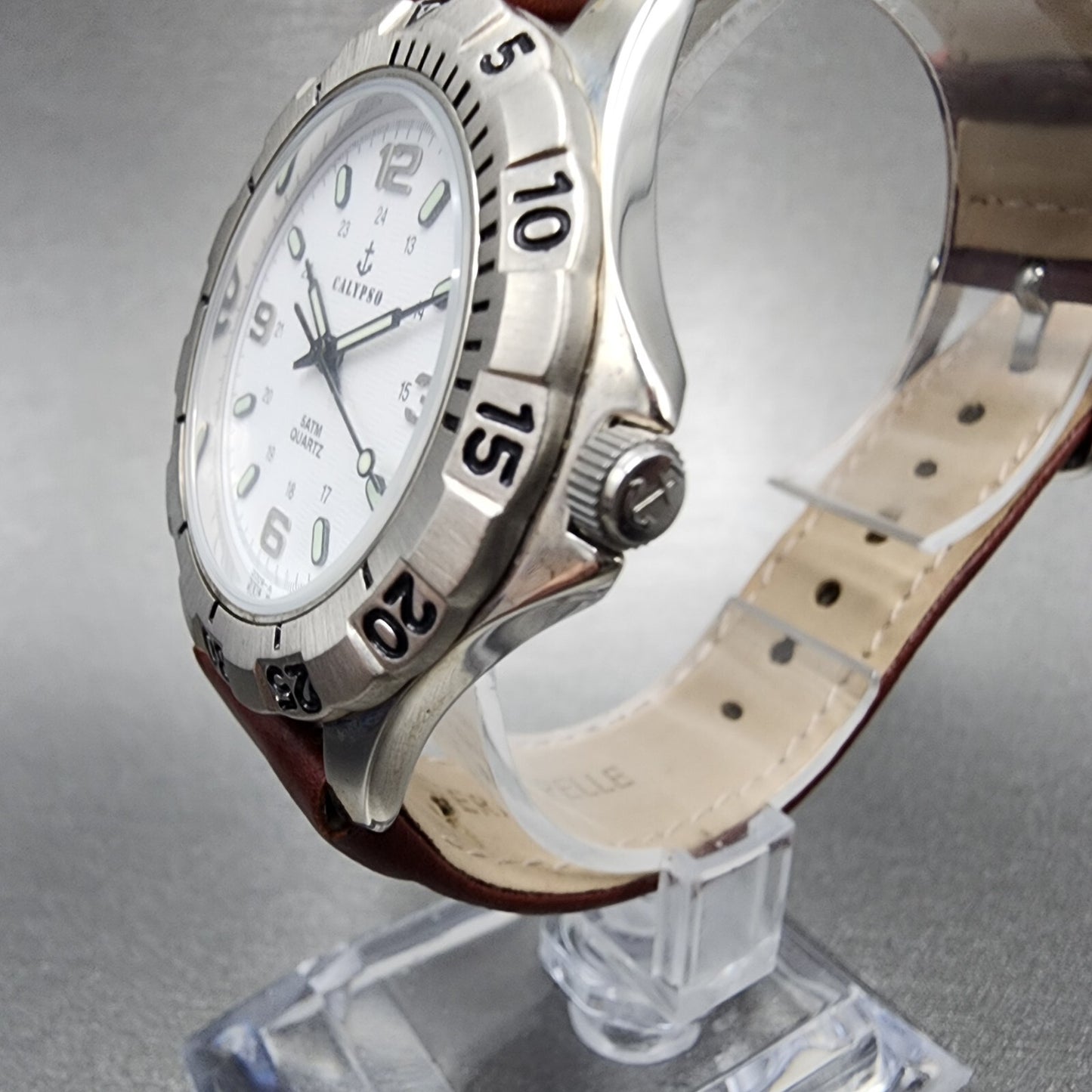 Calypso Dive Watch Men 38mm White Dial Stainless Steel Round W/Box New Battery