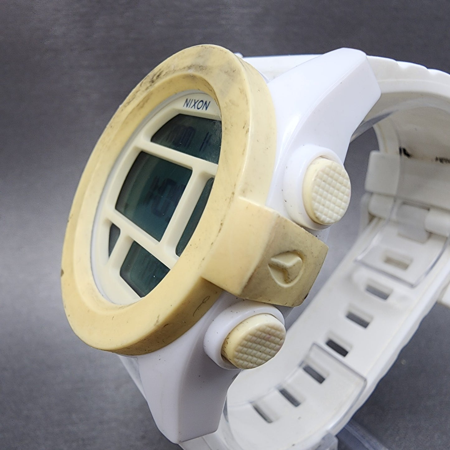 Nixon The Unit 40 Digital Watch Men 49mm White Tone Alarm Chrono New Battery