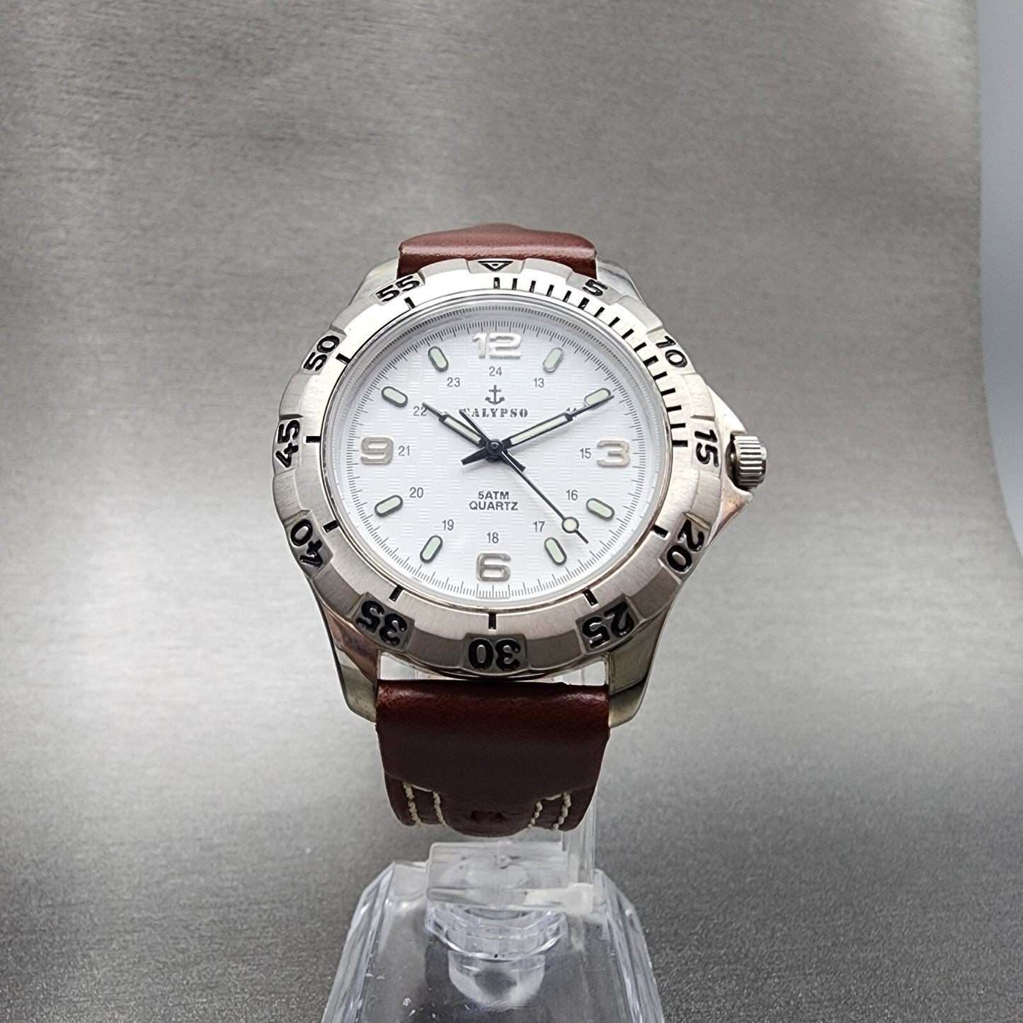 Calypso Dive Watch Men 38mm White Dial Stainless Steel Round W/Box New Battery