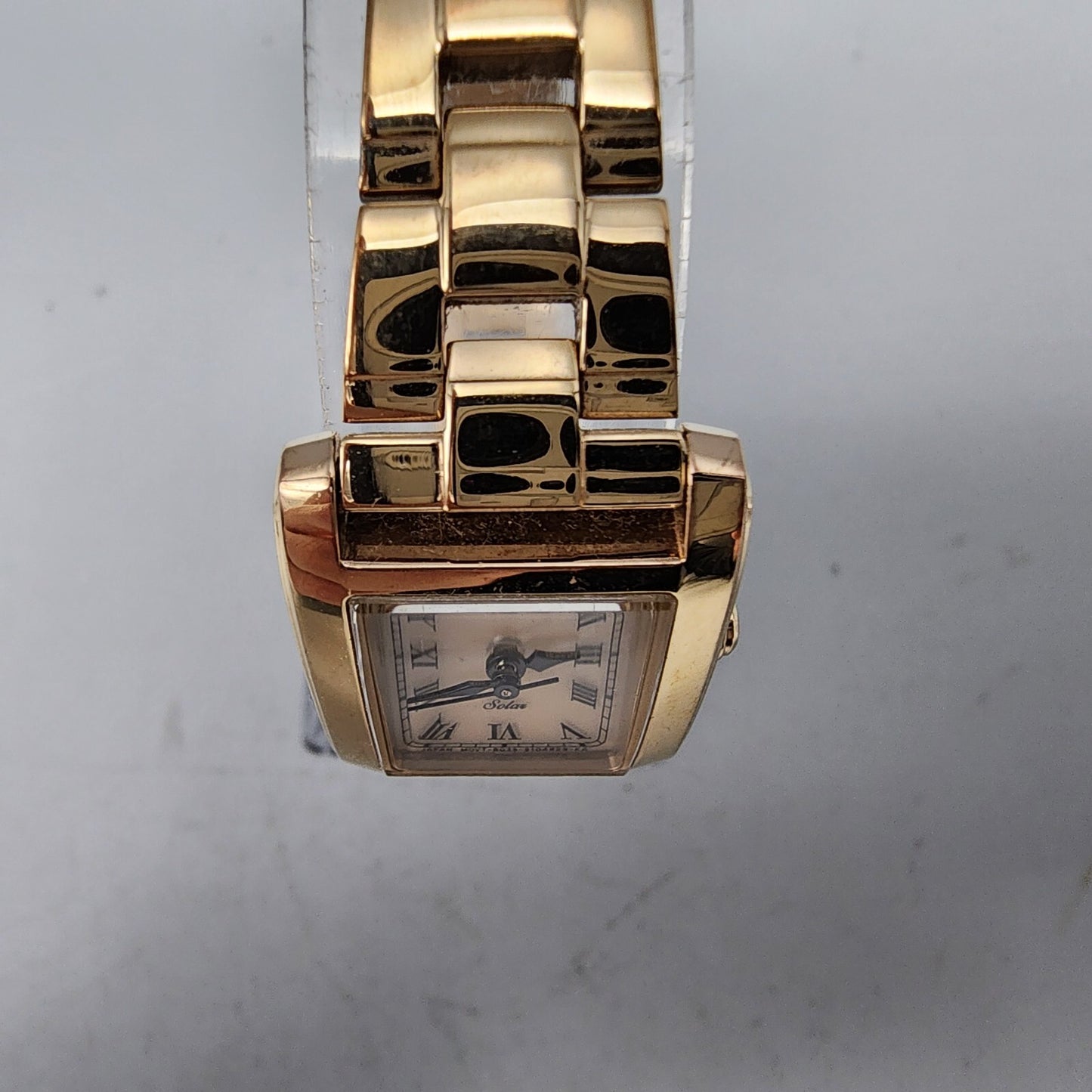 Spica Tic Tac Watch Women Rose Gold Tone Cream Dial Solar 19mm Rectangle Works