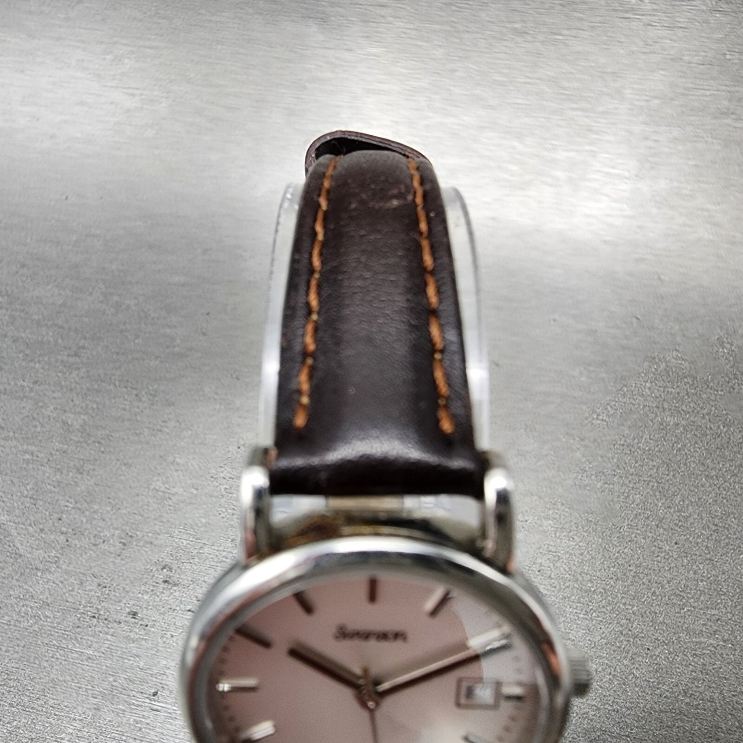 Swanson Watch Women 24mm Silver Dial Steel Date Round Leather New Battery