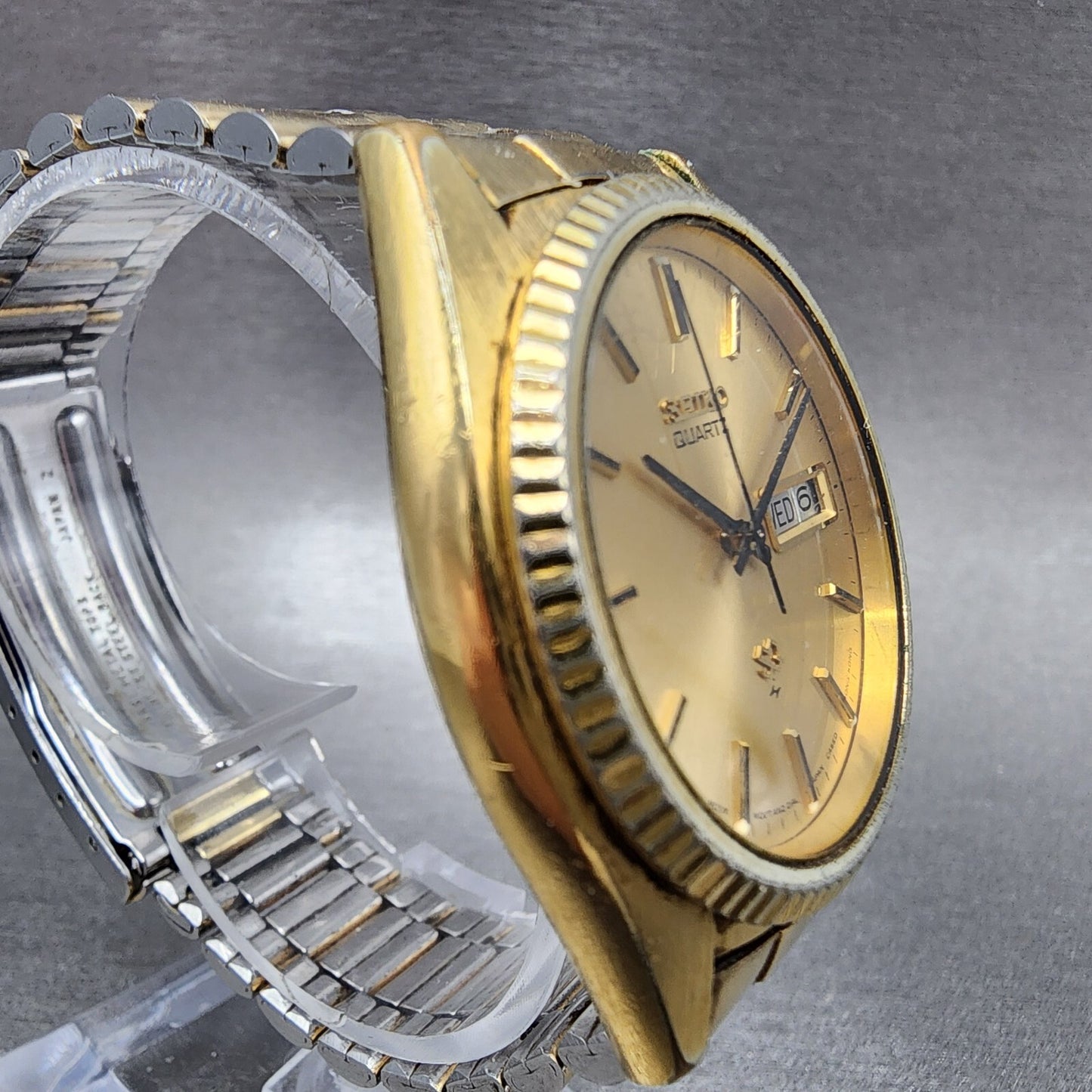 Seiko SQ President Watch Men 36mm Gold Dial Gold Plated Daydate Round NewBat C89