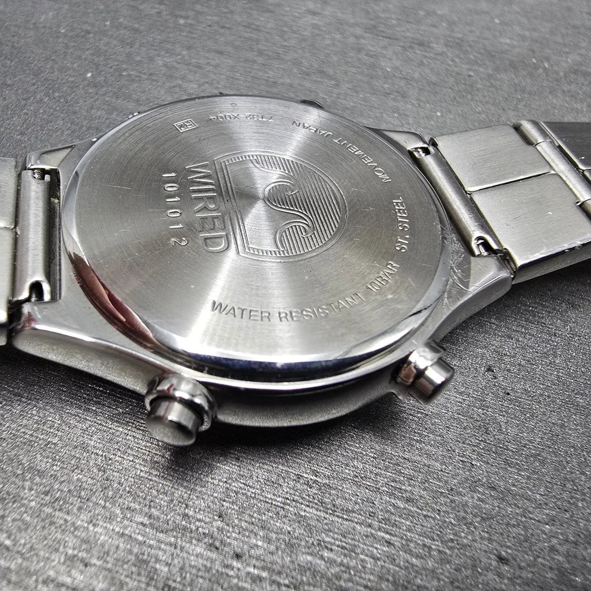 Seiko Wired Chronograph Watch Men 35mm Black Dial Steel Alarm 7T32-X004 PARTS19
