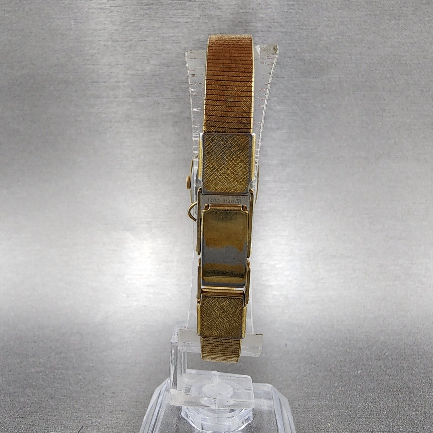 Seiko Watch Women 17mm Black Dial Gold Tone Rectangle 1400-8149 New Battery VTG