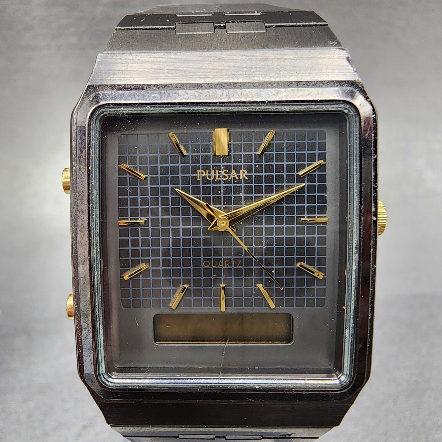 Pulsar Analog Digital Watch Men 29mm Black Dial Black Tone Rectangle READ!!!!!!!