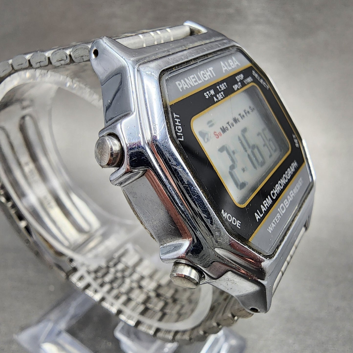 Seiko ALBA Digital Watch Men 36mm Silver Dial Alarm Chrono Y735-4A00 New Battery