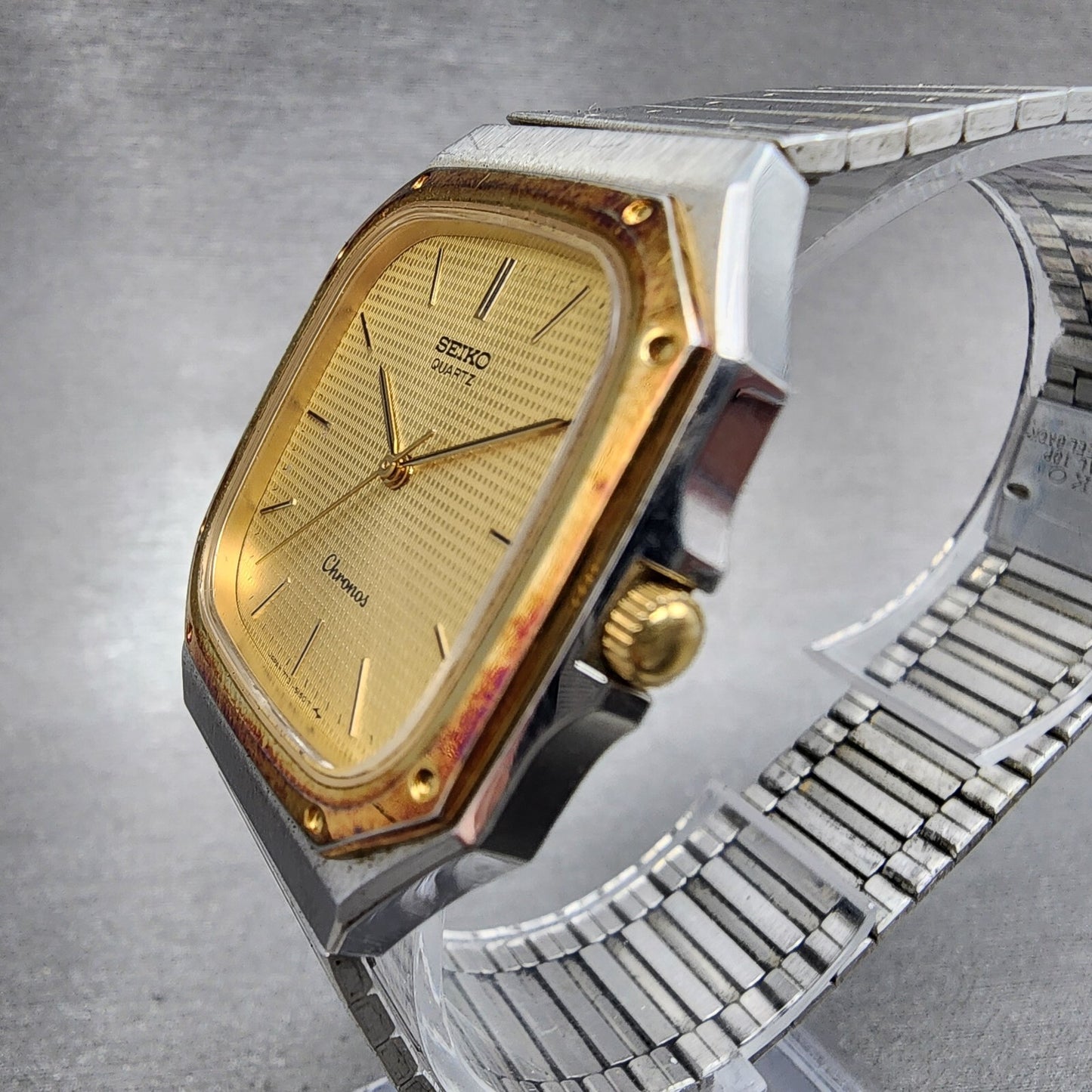 Seiko Chronos Watch Men 31mm Gold Dial Two Tone Octagon 7731-5130 New Battery
