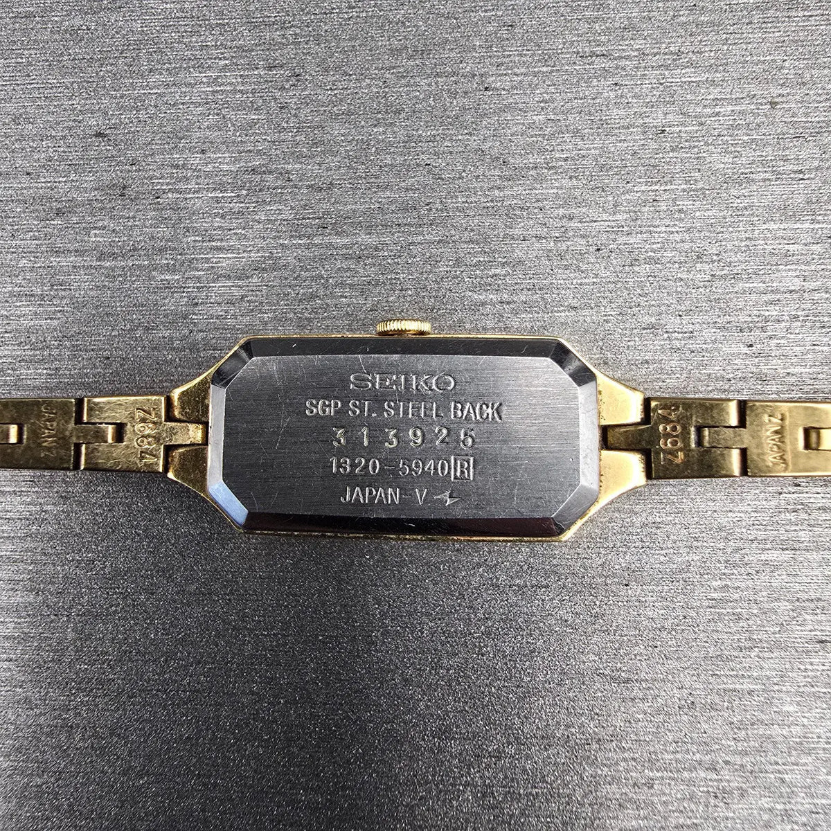 Seiko Watch Women 13mm Gold Dial Gold Tone Rectangle 1320-5940 New Battery JP10