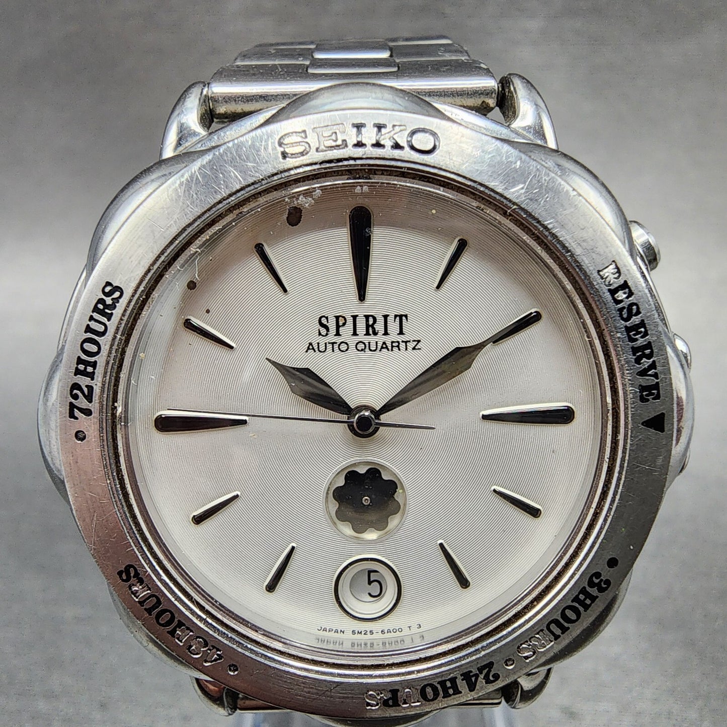 Seiko Spirit Auto quartz Watch Men 38mm White Dial Steel Date 5M25-6A00 PARTS