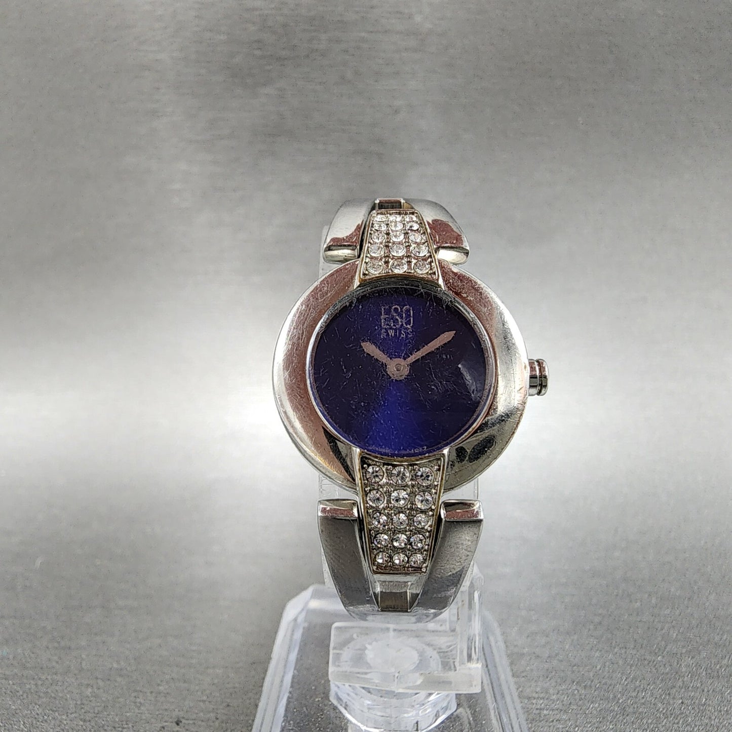 ESQ Tank Watch Women 23mm Blue Dial Silver Tone Crystal Bezel E5226 New Batt