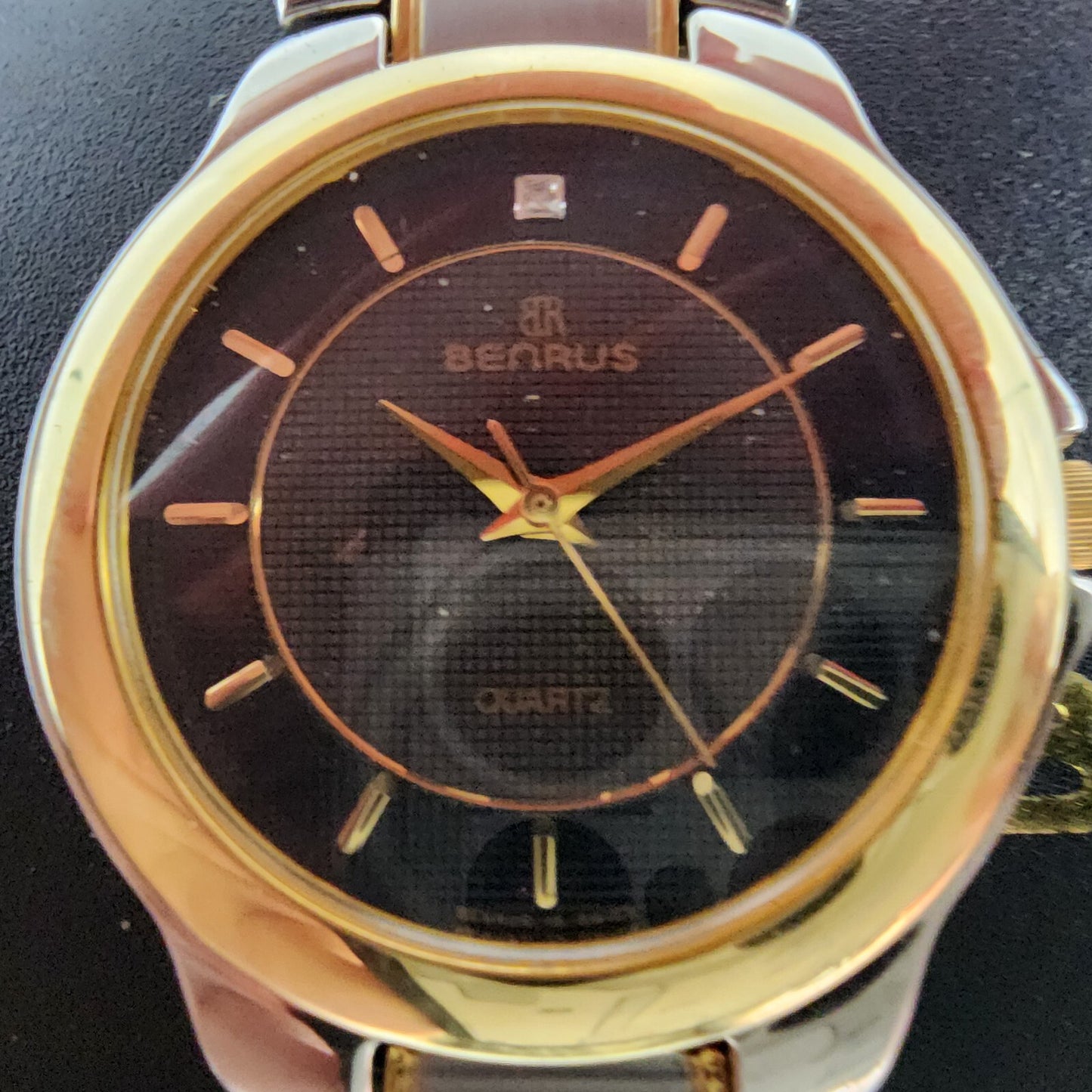 Benrus Watch Men 33mm Black Dial Two Tone Round NOS W/Box 109.579.2 PARTS