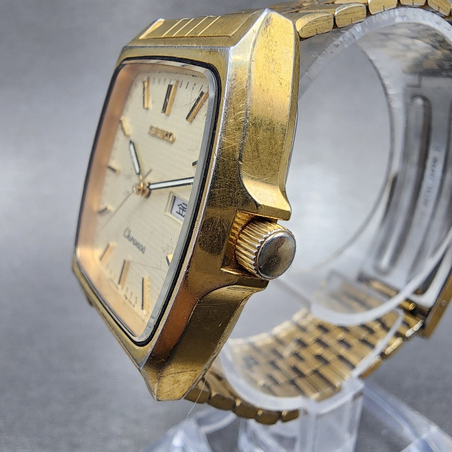 Seiko Chronos Watch Men 30mm Champagne Dial Gold Tone Daydate 5h23-5110 New Batt