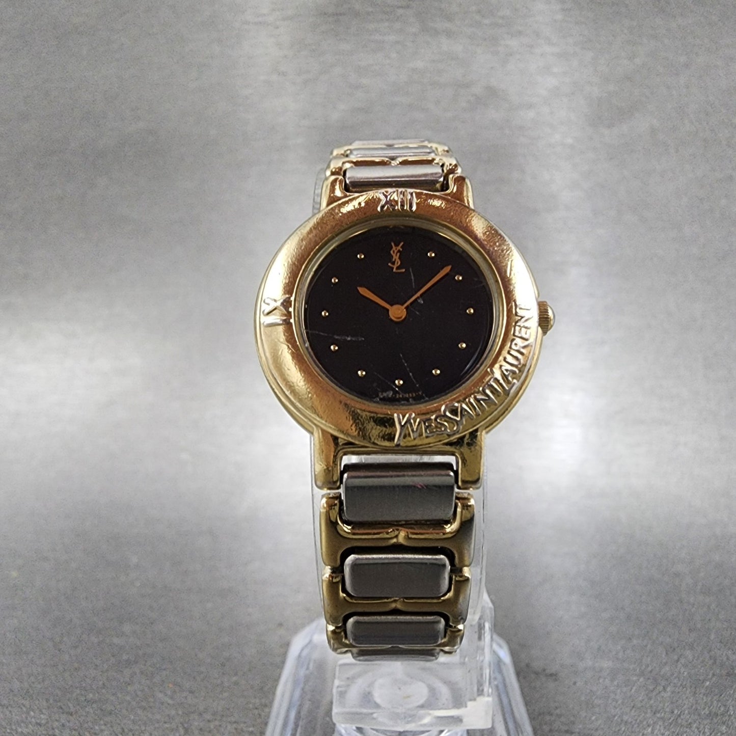 Yves Saint Laurent Watch Women 24mm Black Dial Two Tone Round 2200-229789 PARTS