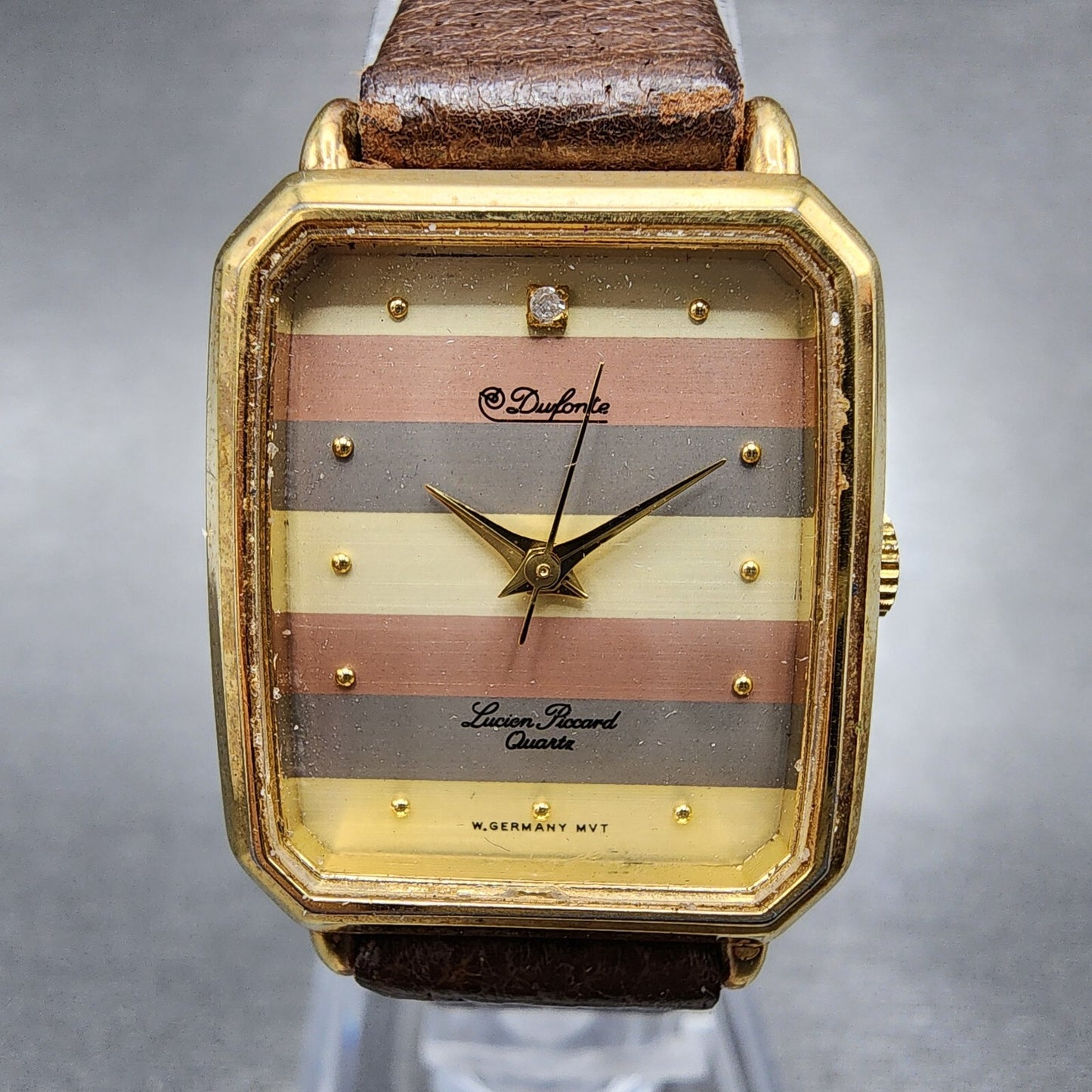 Lucien Piccard Dufonte Tank Watch Women 21mm Gold Dial Gold Tone Rectangle Runs